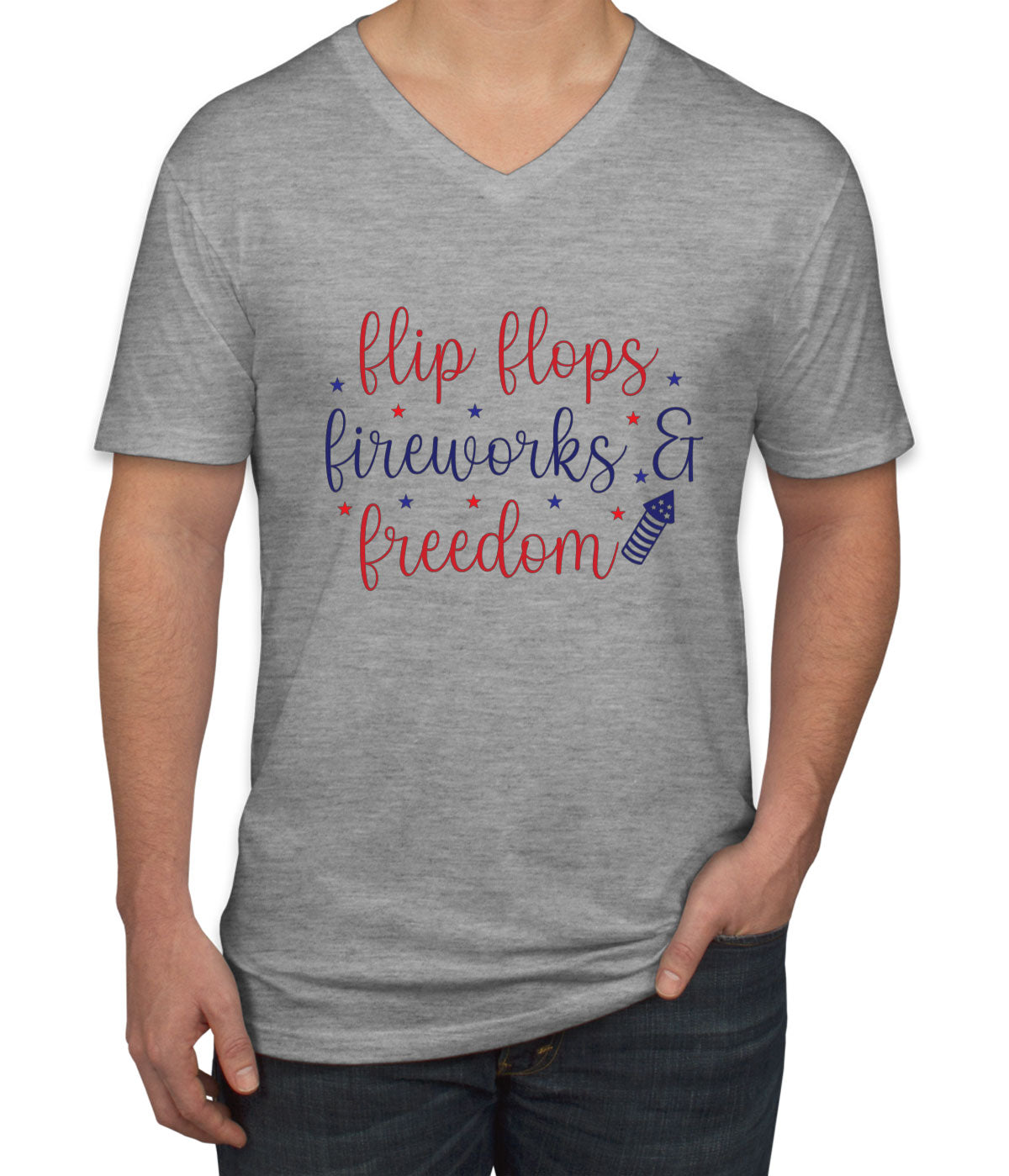 Flip Flops Fireworks And Freedom Patriotic Men's V Neck T-shirt