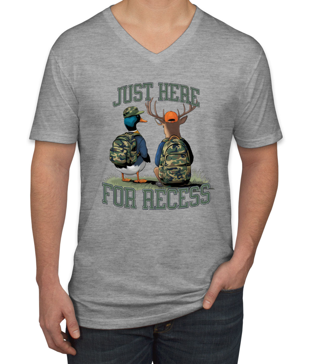 Just Here For Recess Duck And Deer Hunting Men's V Neck T-shirt