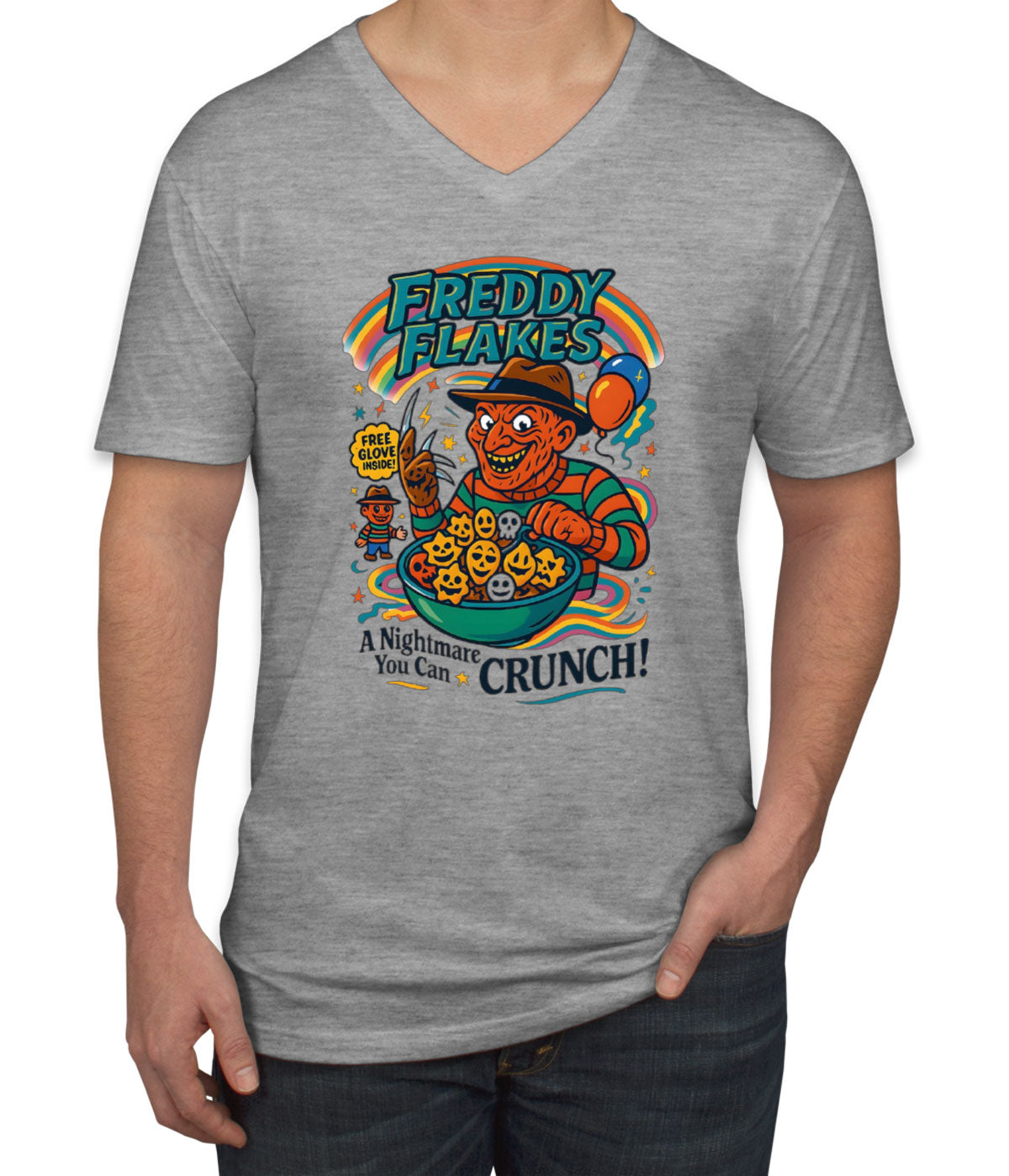 Freddy Flakes Halloween  Men's V Neck T-shirt