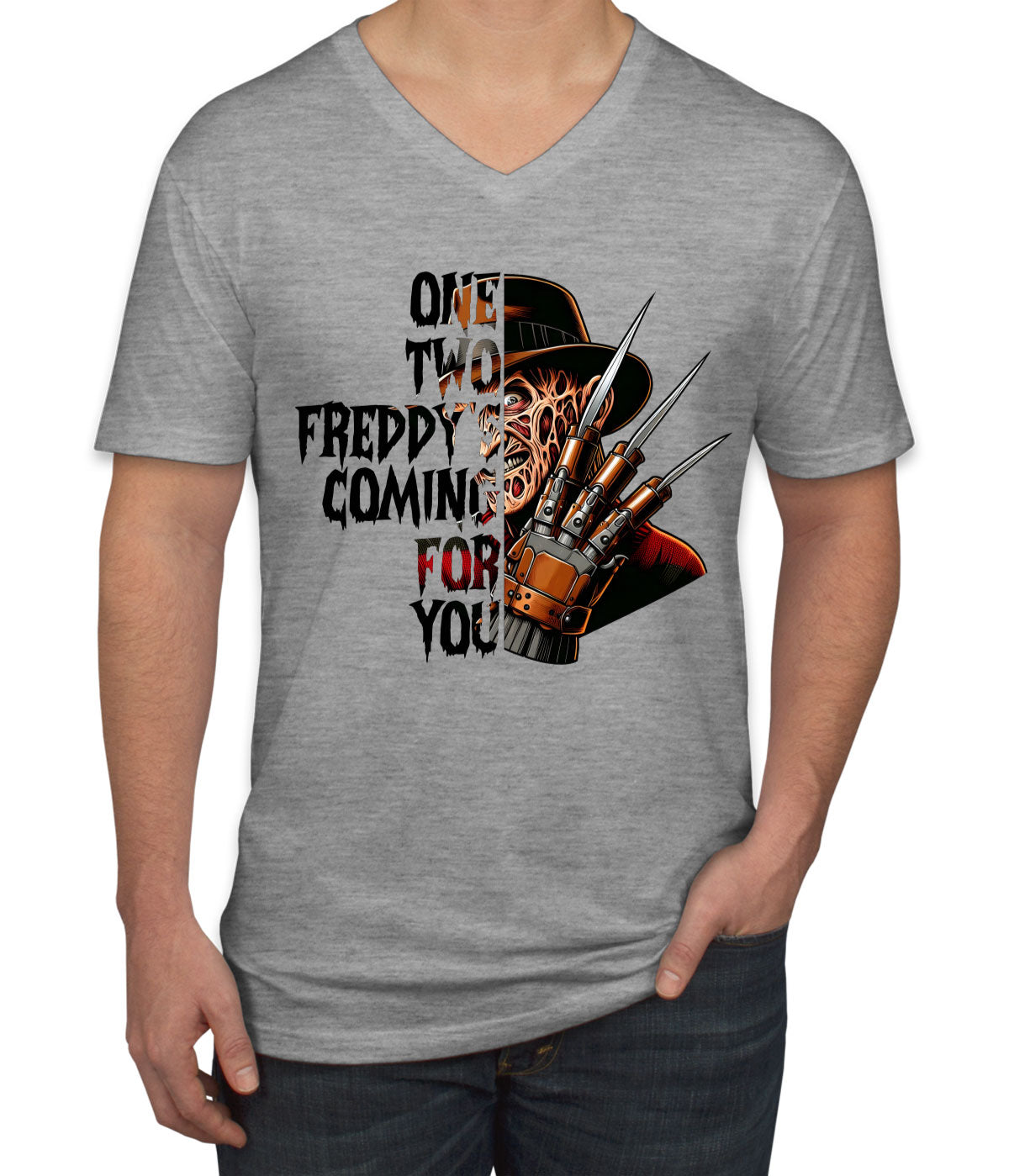 One Two Freddy's Coming For You Halloween Men's V Neck T-shirt