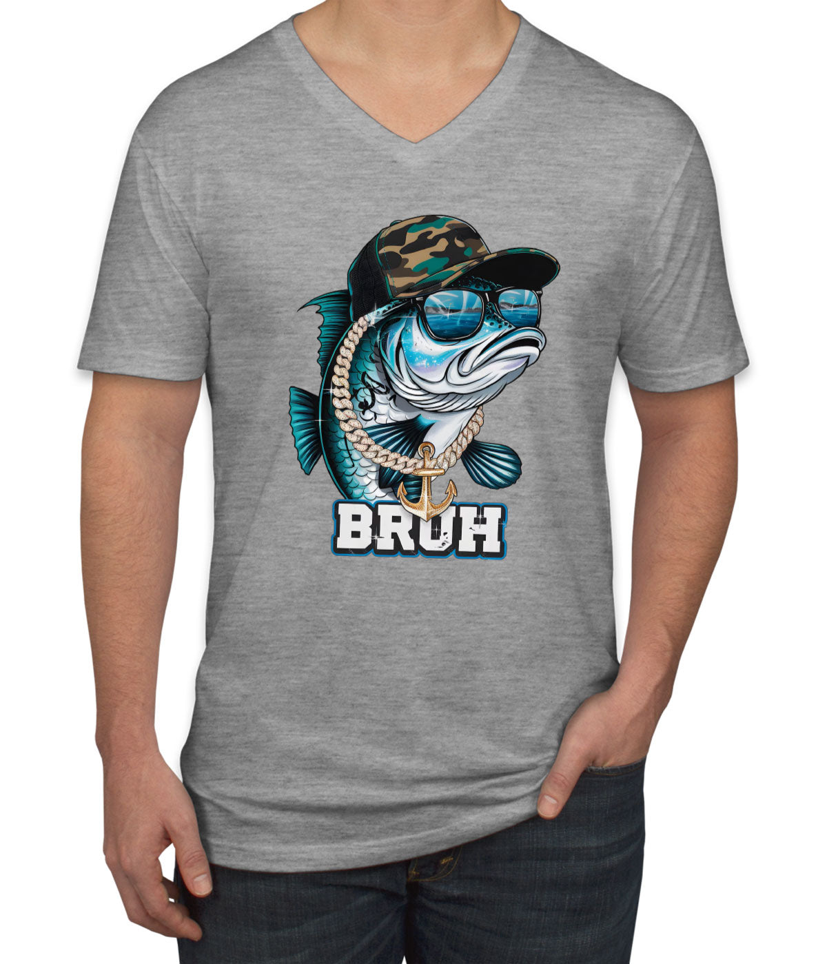 Funny Bass Fishing Men's V Neck T-shirt