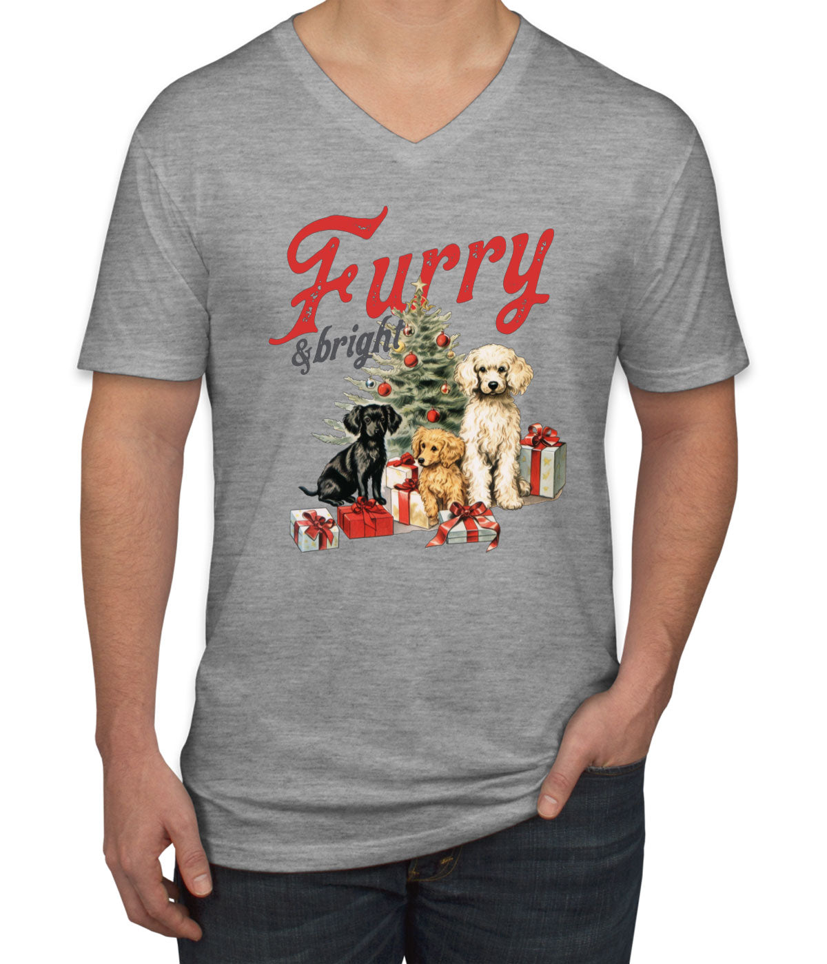 Furry And Bright Christmas Men's V Neck T-shirt