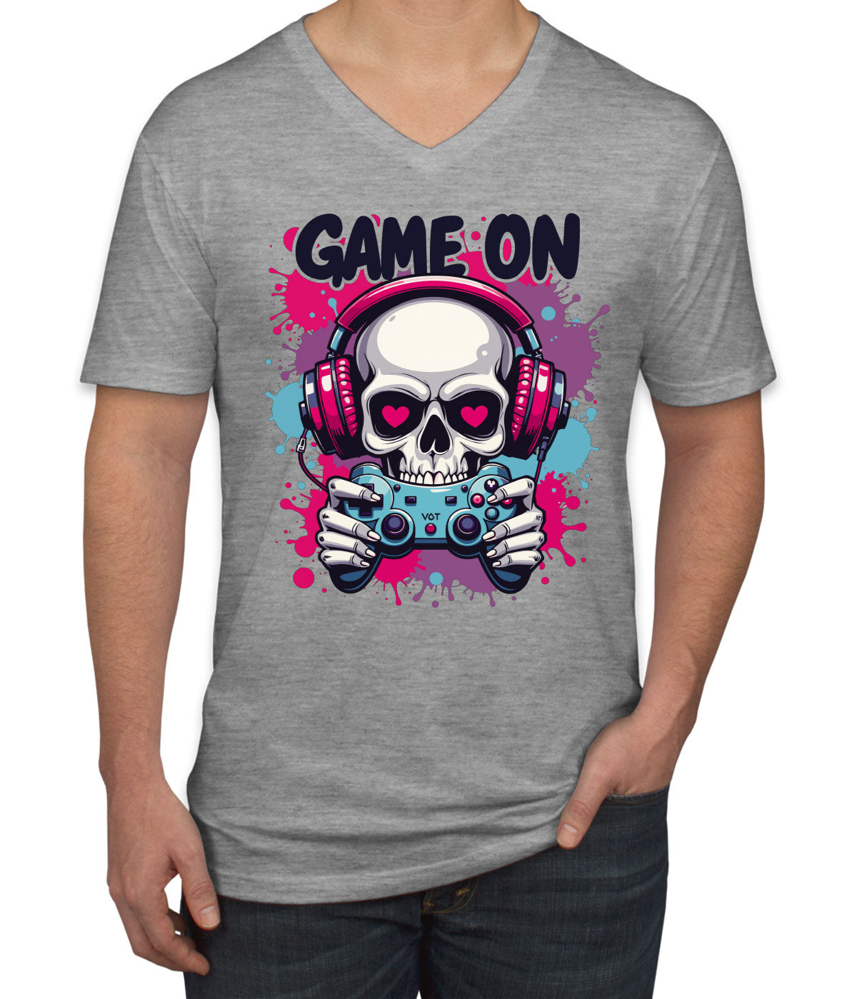 Game On Skull Men's V Neck T-shirt