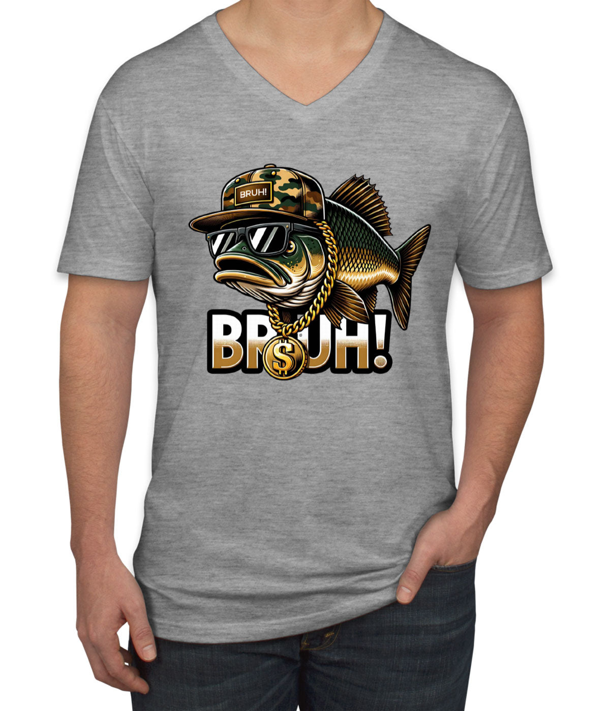 Funny Bass Fishing Men's V Neck T-shirt