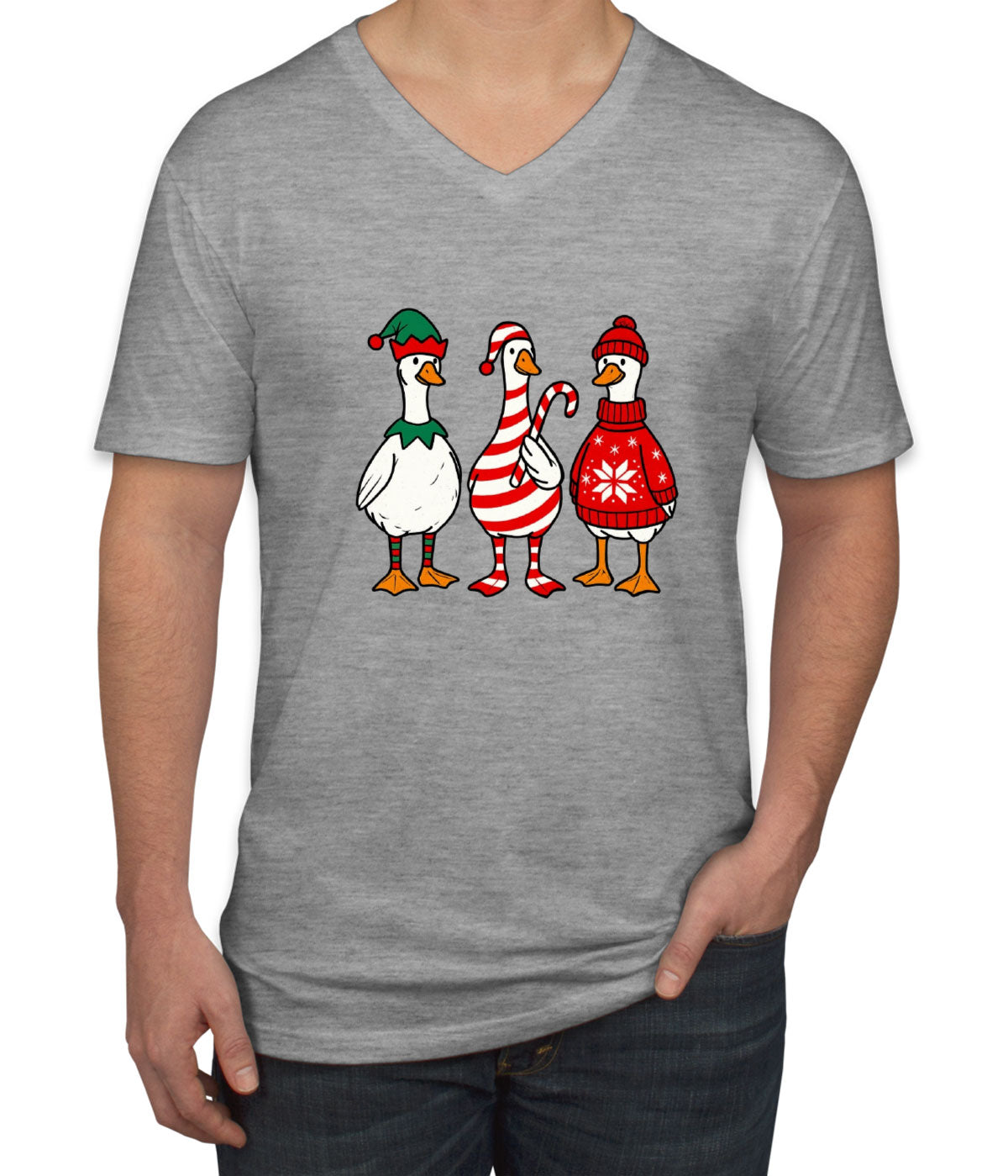 Funny Christmas Gooses Men's V Neck T-shirt