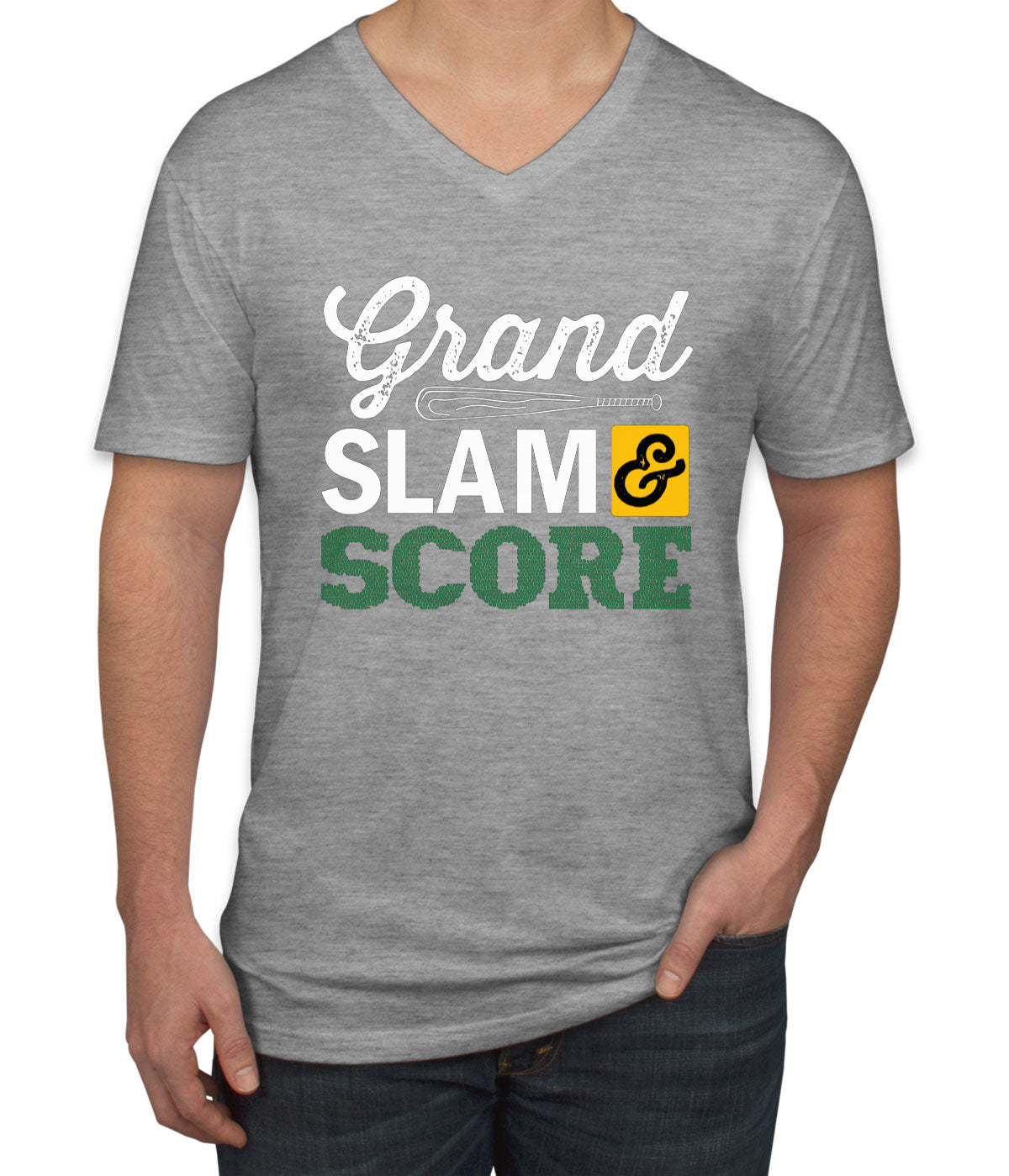 Grand Slam And Score Baseball Bat Men's V Neck T-shirt