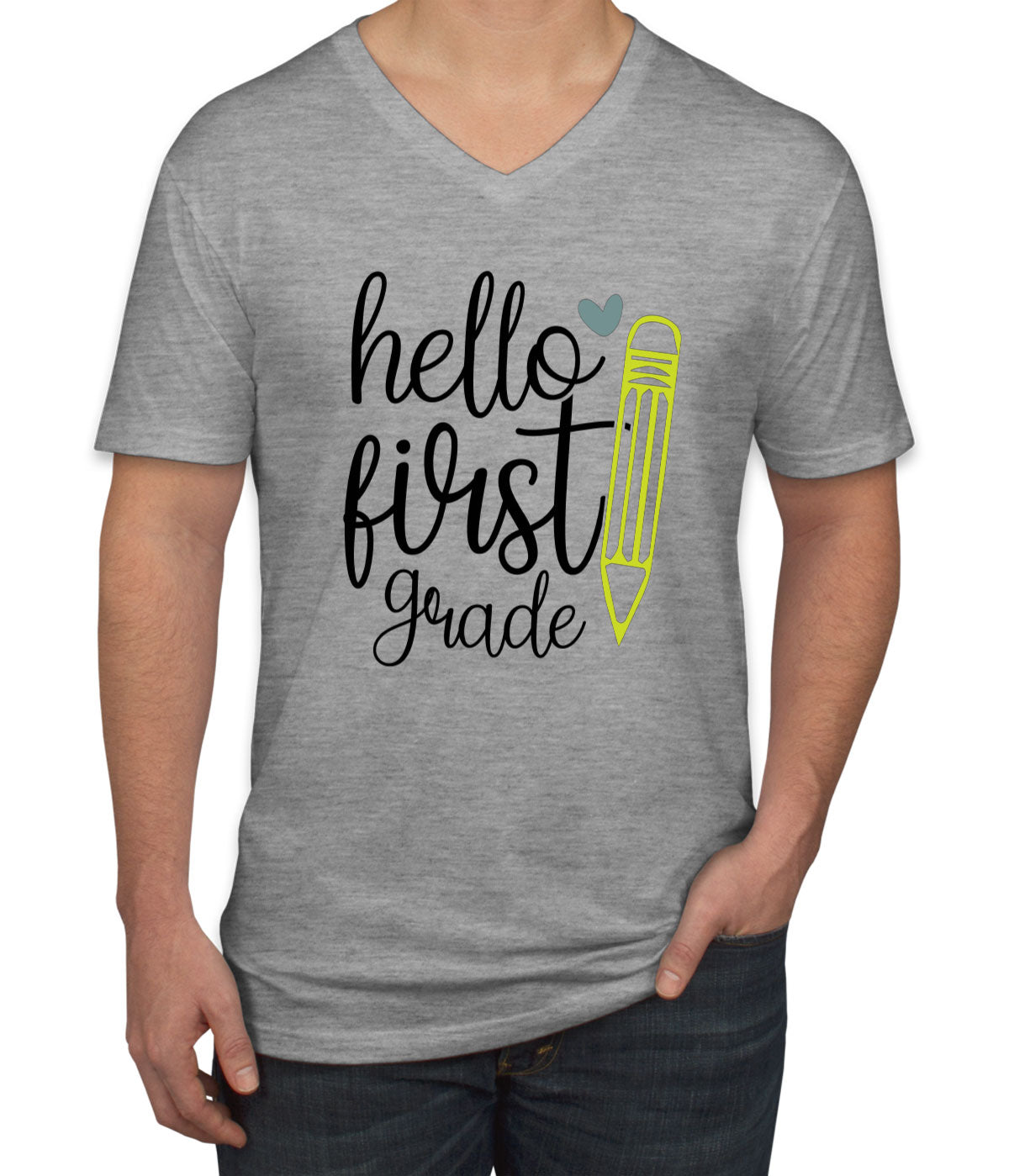 Hello First Grade Teacher Men's V Neck T-shirt