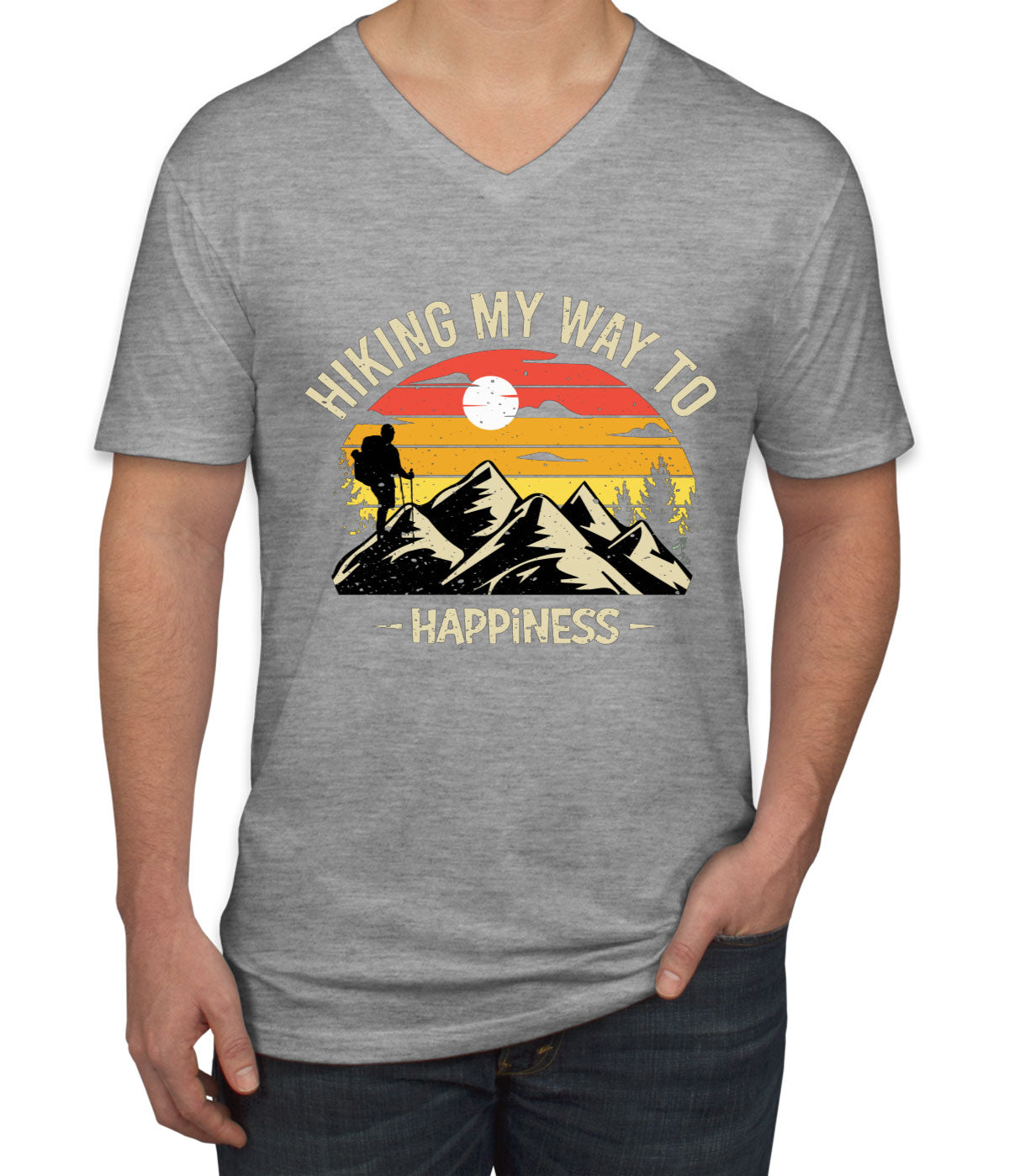 Hiking My Way To Happiness Men's V Neck T-shirt