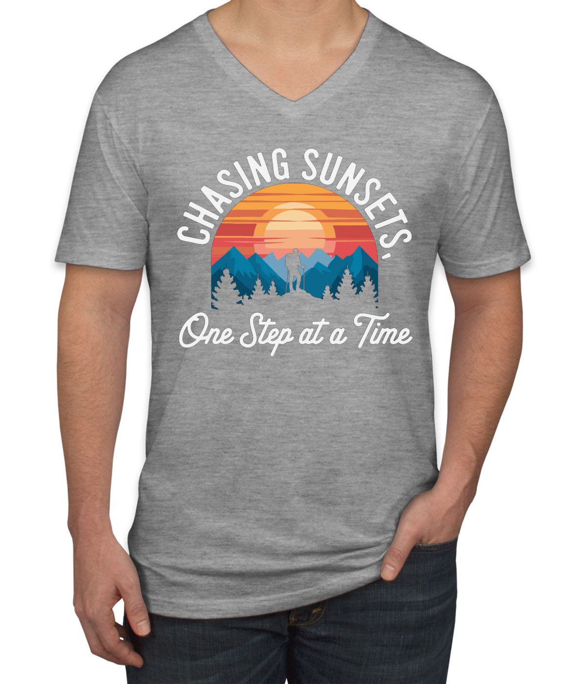 Chasing Sunsets, One Step At A Time Men's V Neck T-shirt