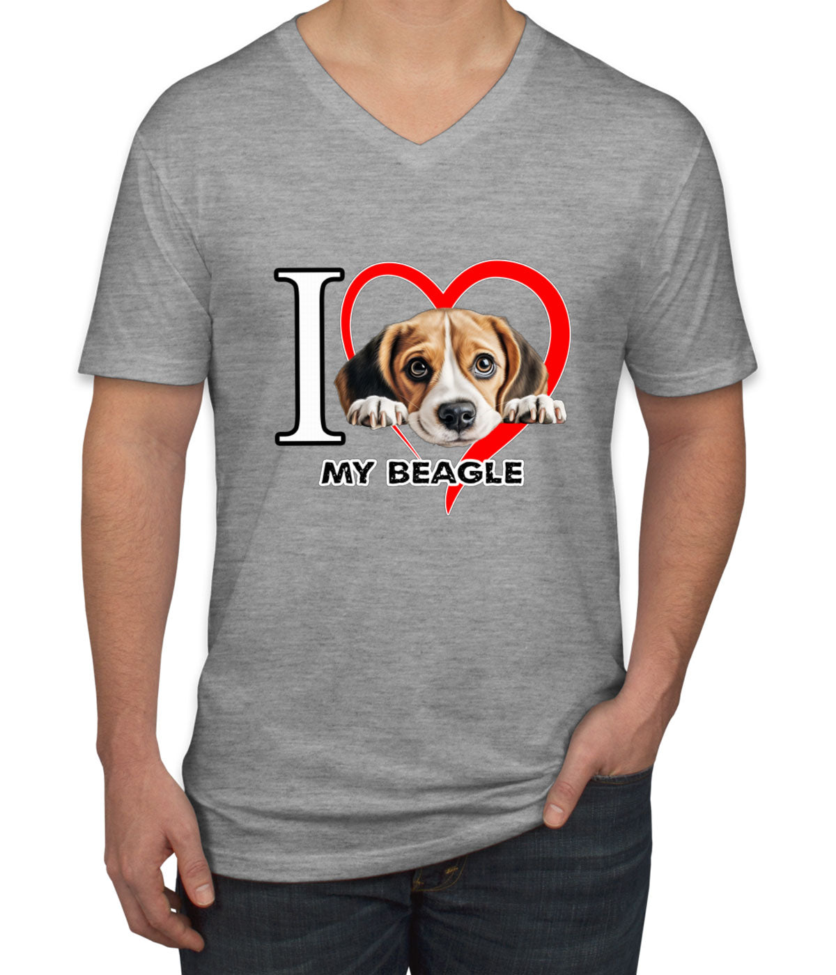 I Love My Beagle Dog Men's V Neck T-shirt