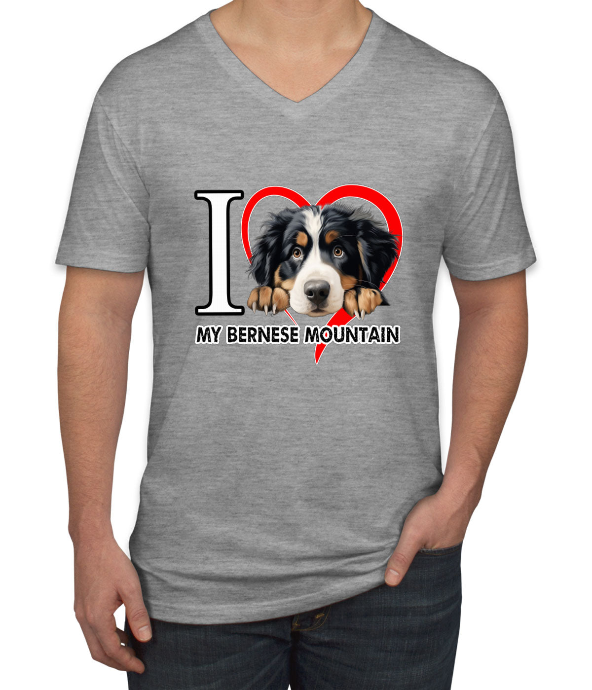 I Love My Bernese Mountain Dog Men's V Neck T-shirt