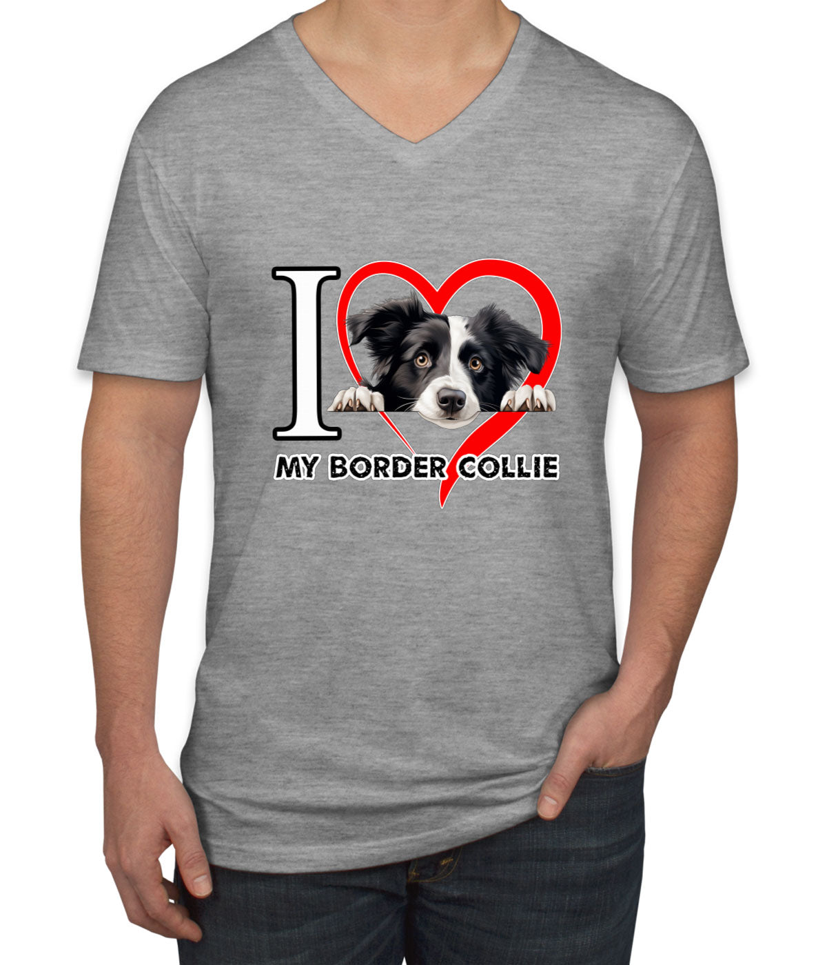 I Love My Border Collie Dog Men's V Neck T-shirt