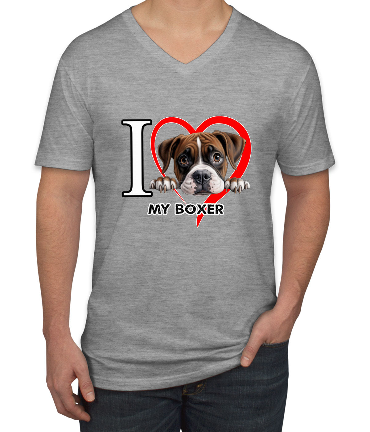 I Love My Boxer Dog Men's V Neck T-shirt