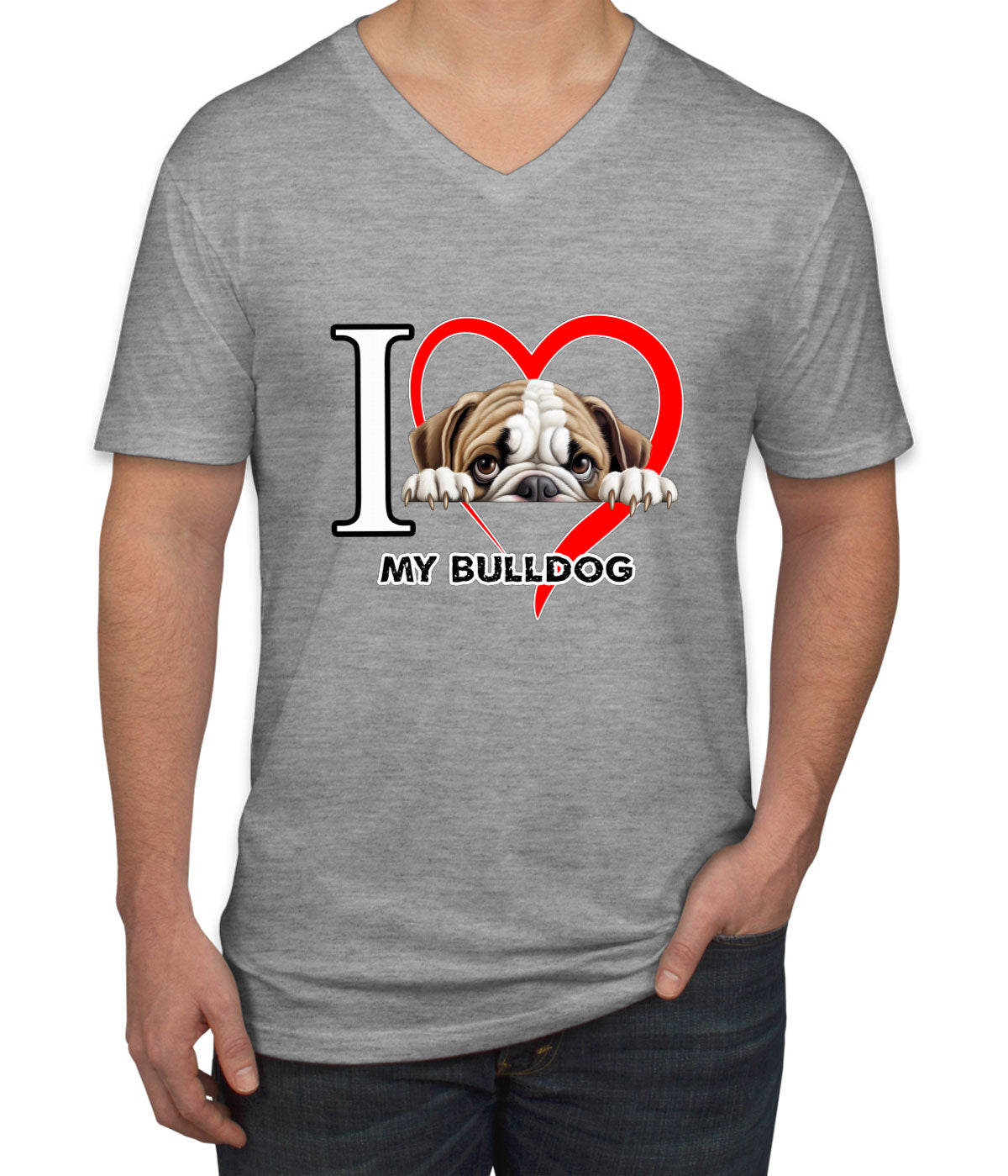 I Love My Bulldog Dog Men's V Neck T-shirt