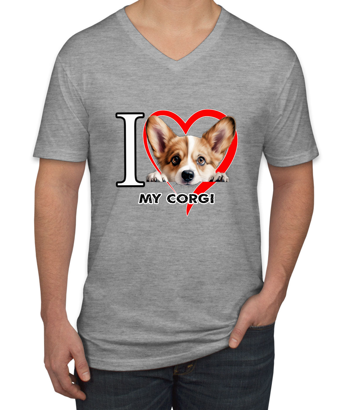 I Love My Corgi Dog Men's V Neck T-shirt