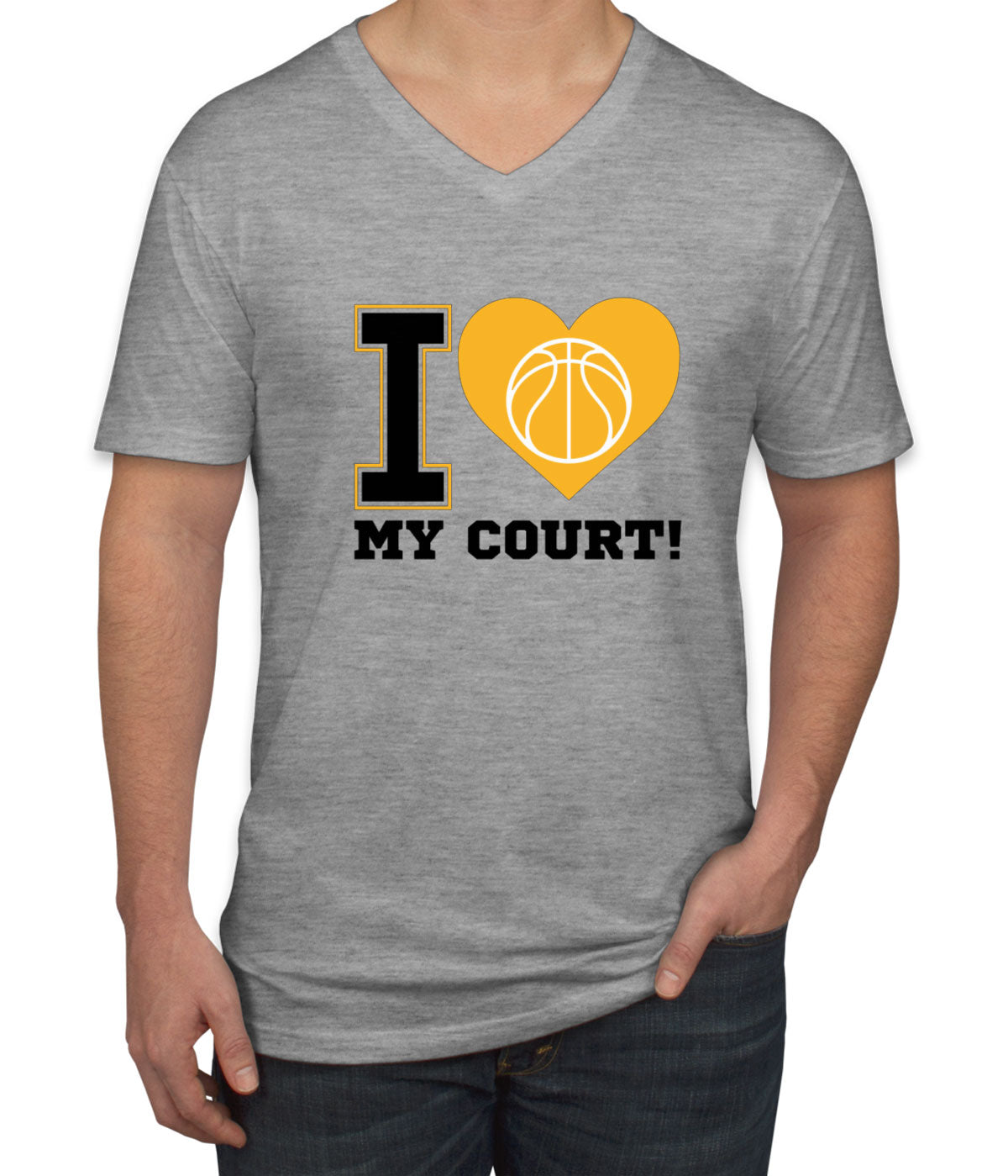 I Love My Court Basketball Men's V Neck T-shirt