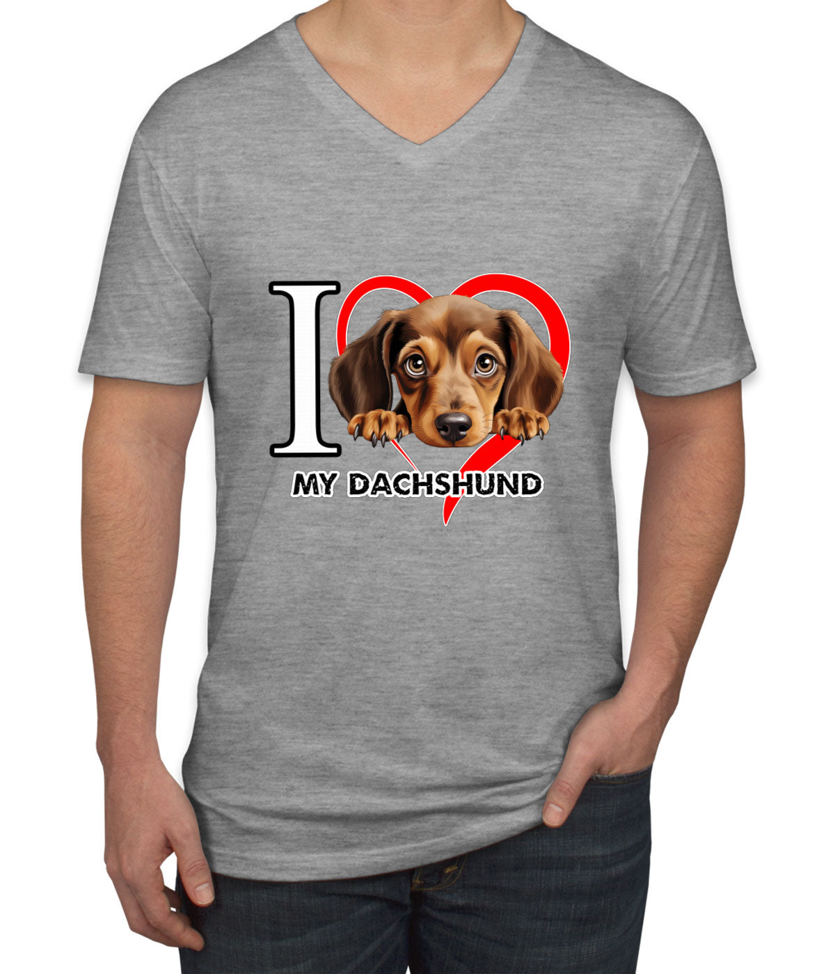 I Love My Dachshund Dog Men's V Neck T-shirt