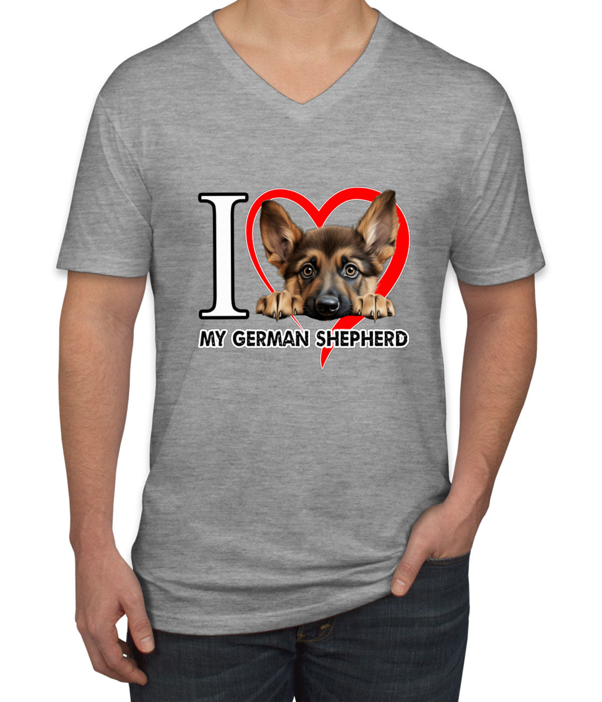 I Love My German Shepherd Dog Men's V Neck T-shirt