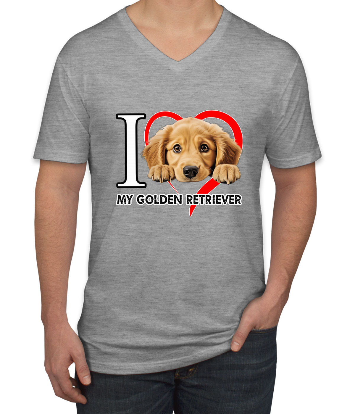 I Love My Golden Retriever Dog Men's V Neck T-shirt