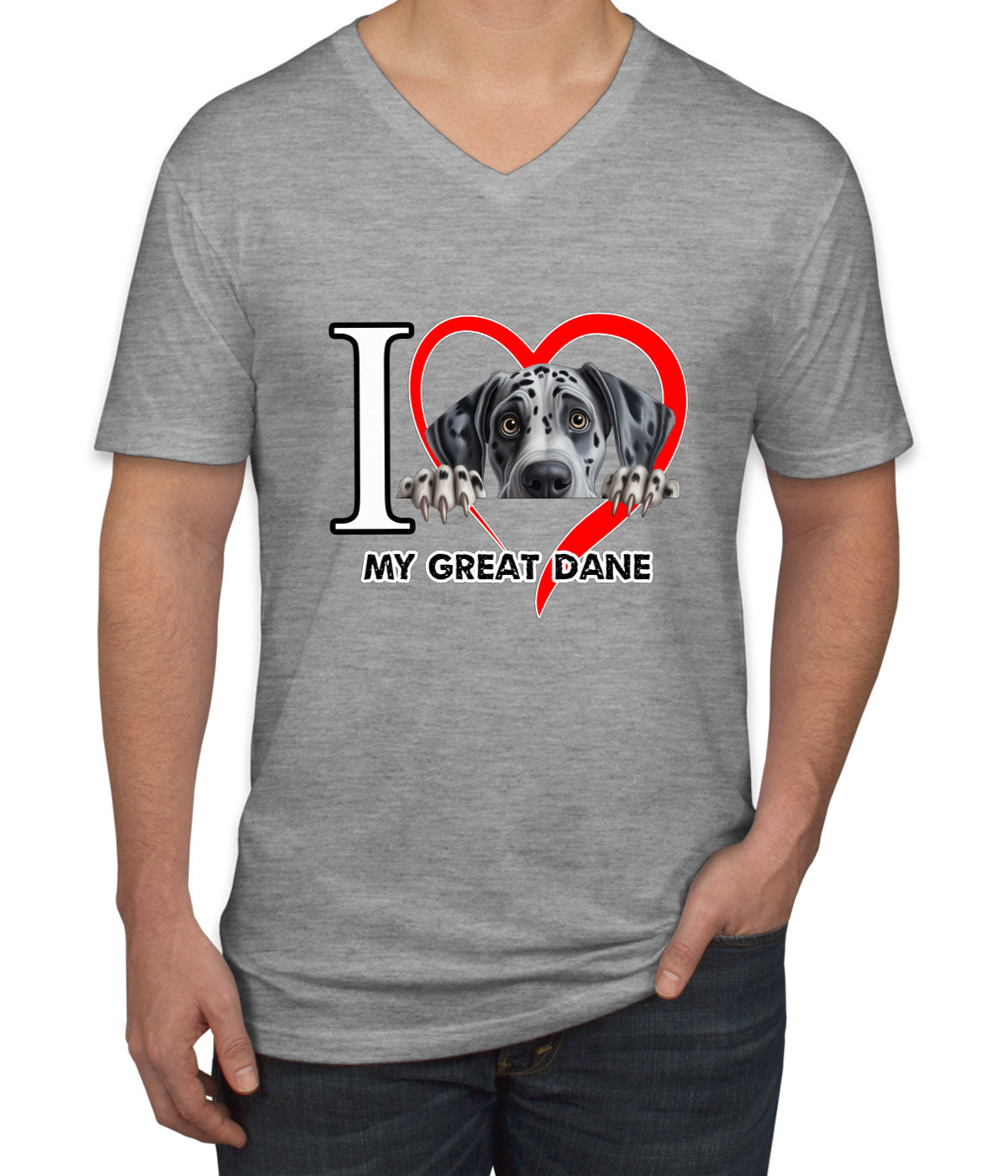 I Love My Great Dane Dog Men's V Neck T-shirt