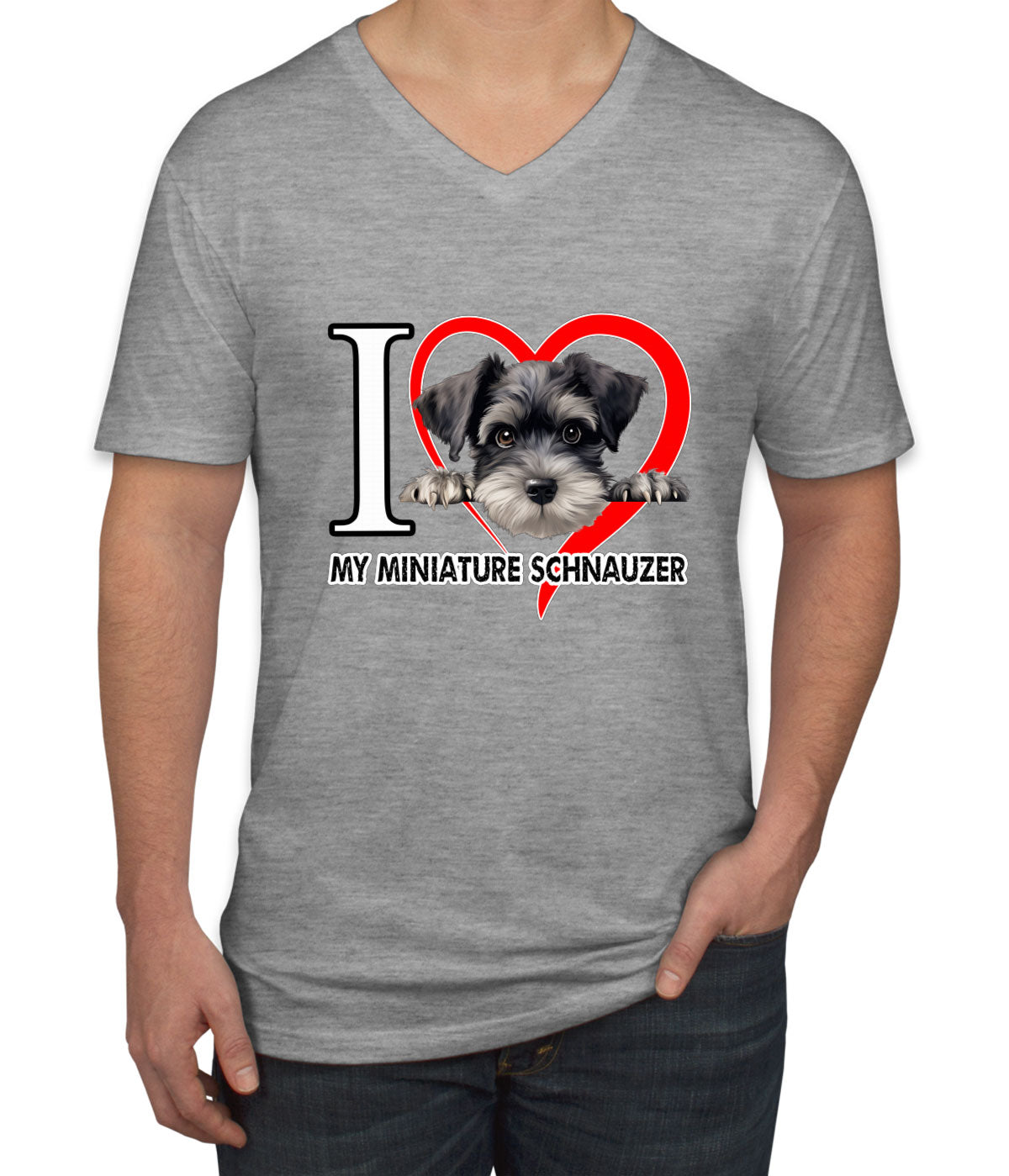 I Love My Miniature Schnauzer Dog Men's V Neck T-shirt