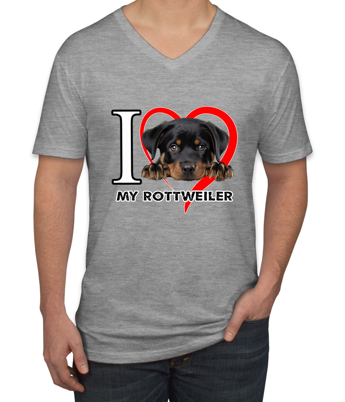 I Love My Rottweiler Dog Men's V Neck T-shirt