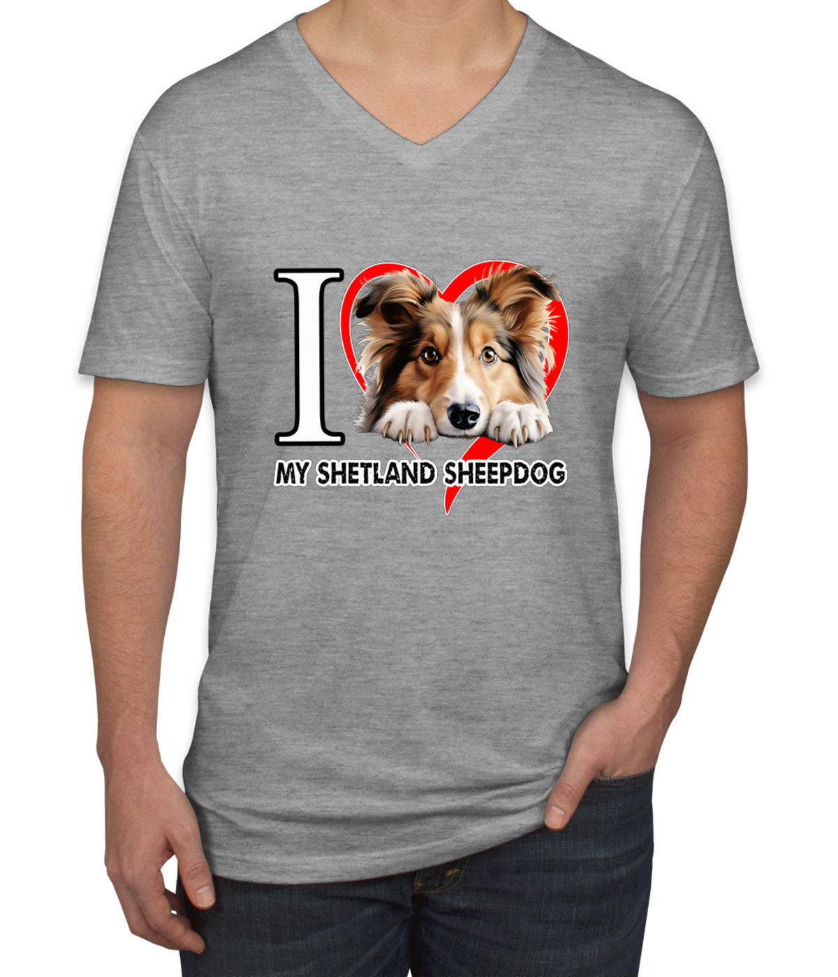 I Love My Shetland Sheepdog Dog Men's V Neck T-shirt