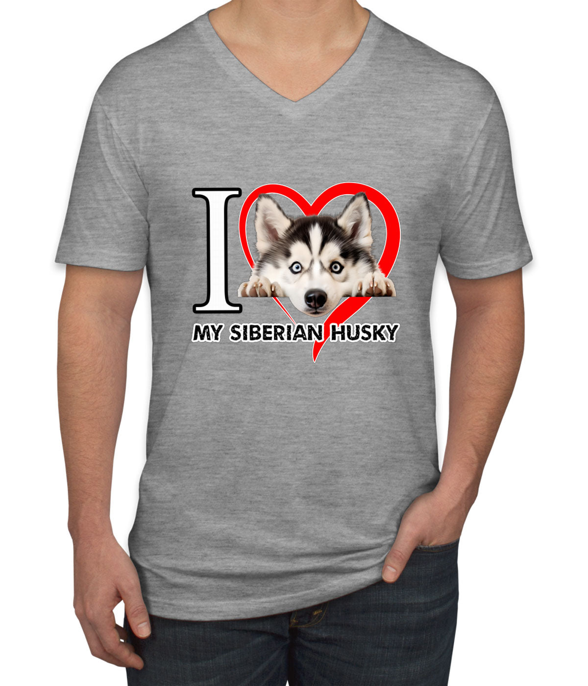 I Love My Siberian Husky Dog Men's V Neck T-shirt