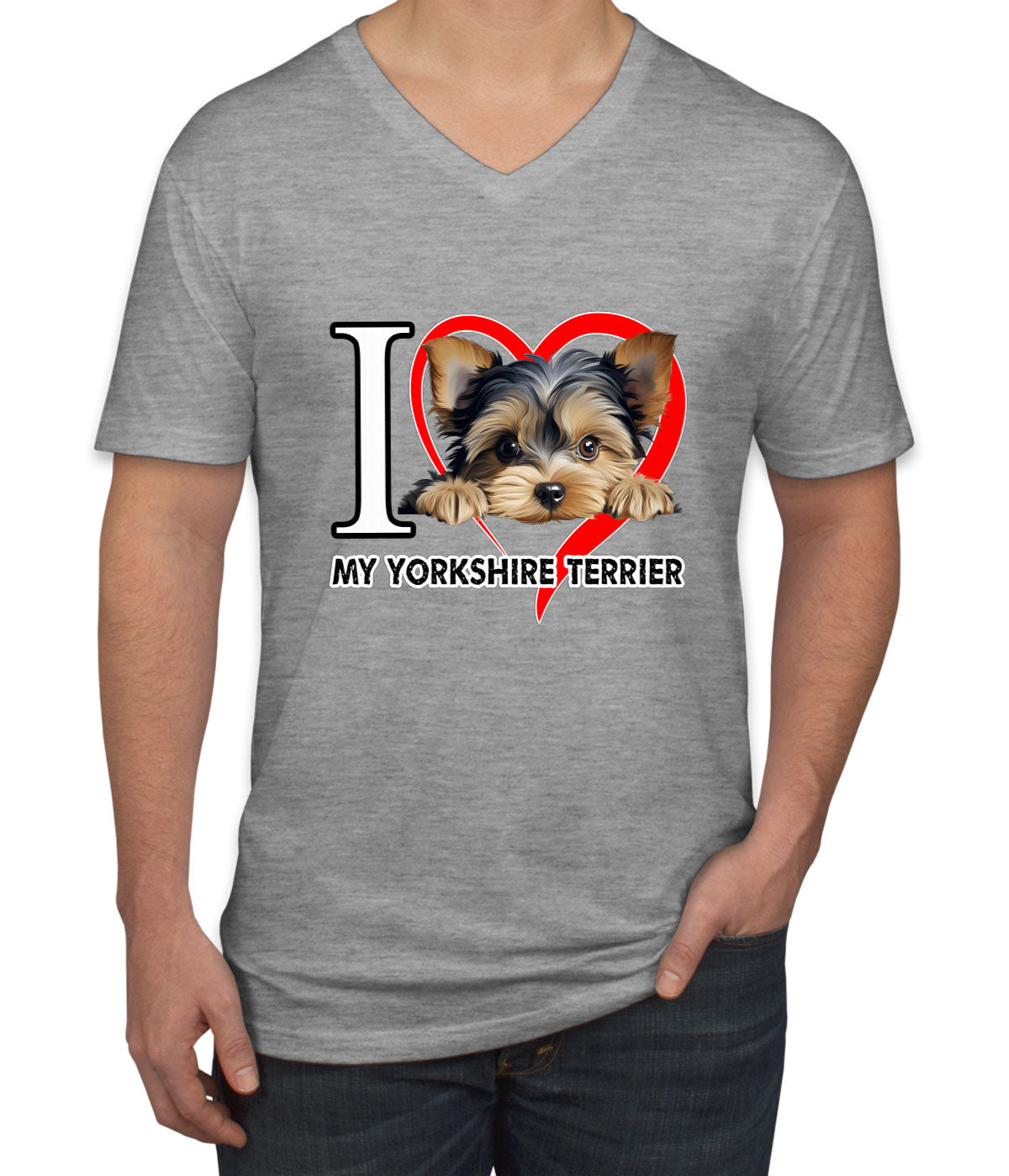 I Love My Yorkshire Terrier Dog  Men's V Neck T-shirt