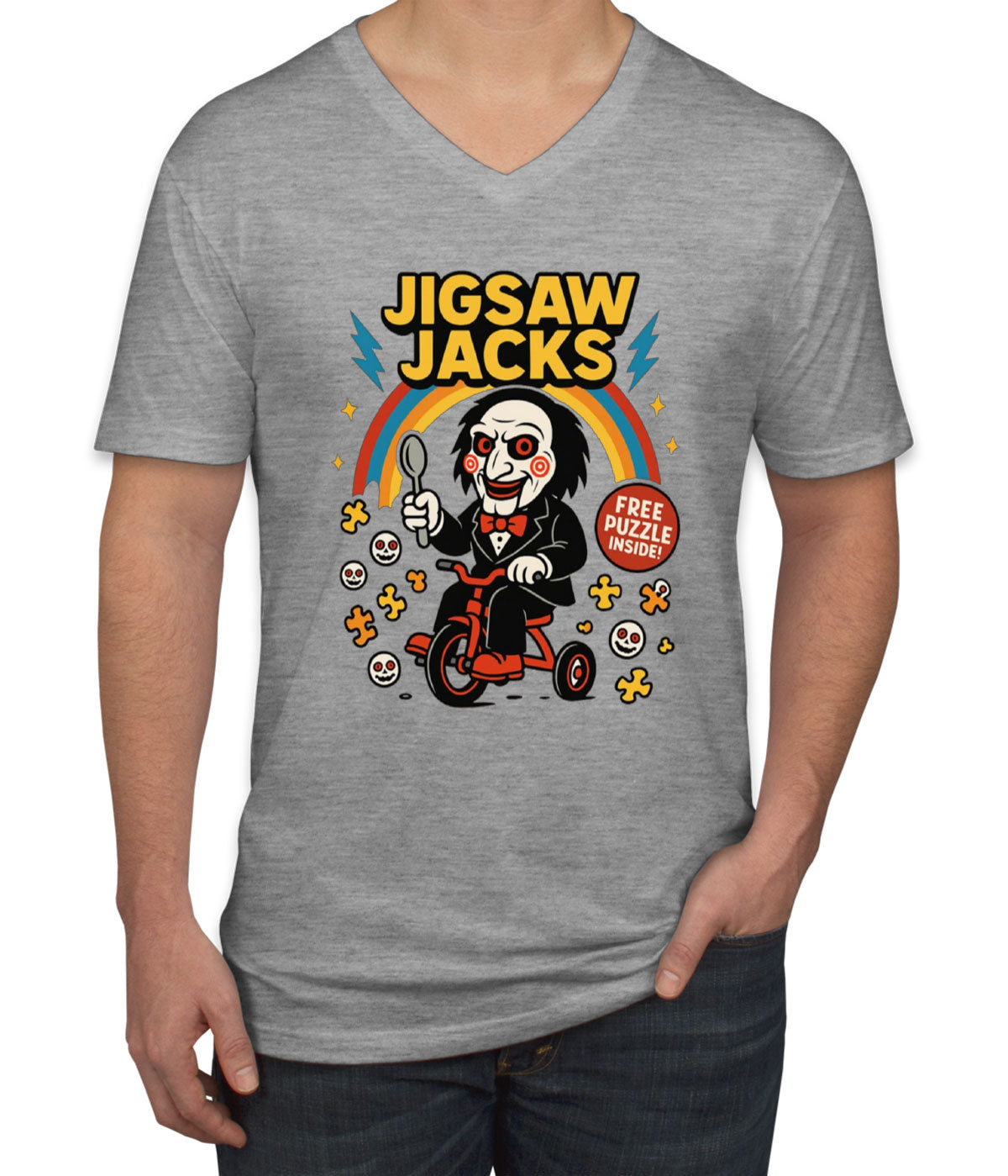 Jigsaw Jacks Halloween Men's V Neck T-shirt