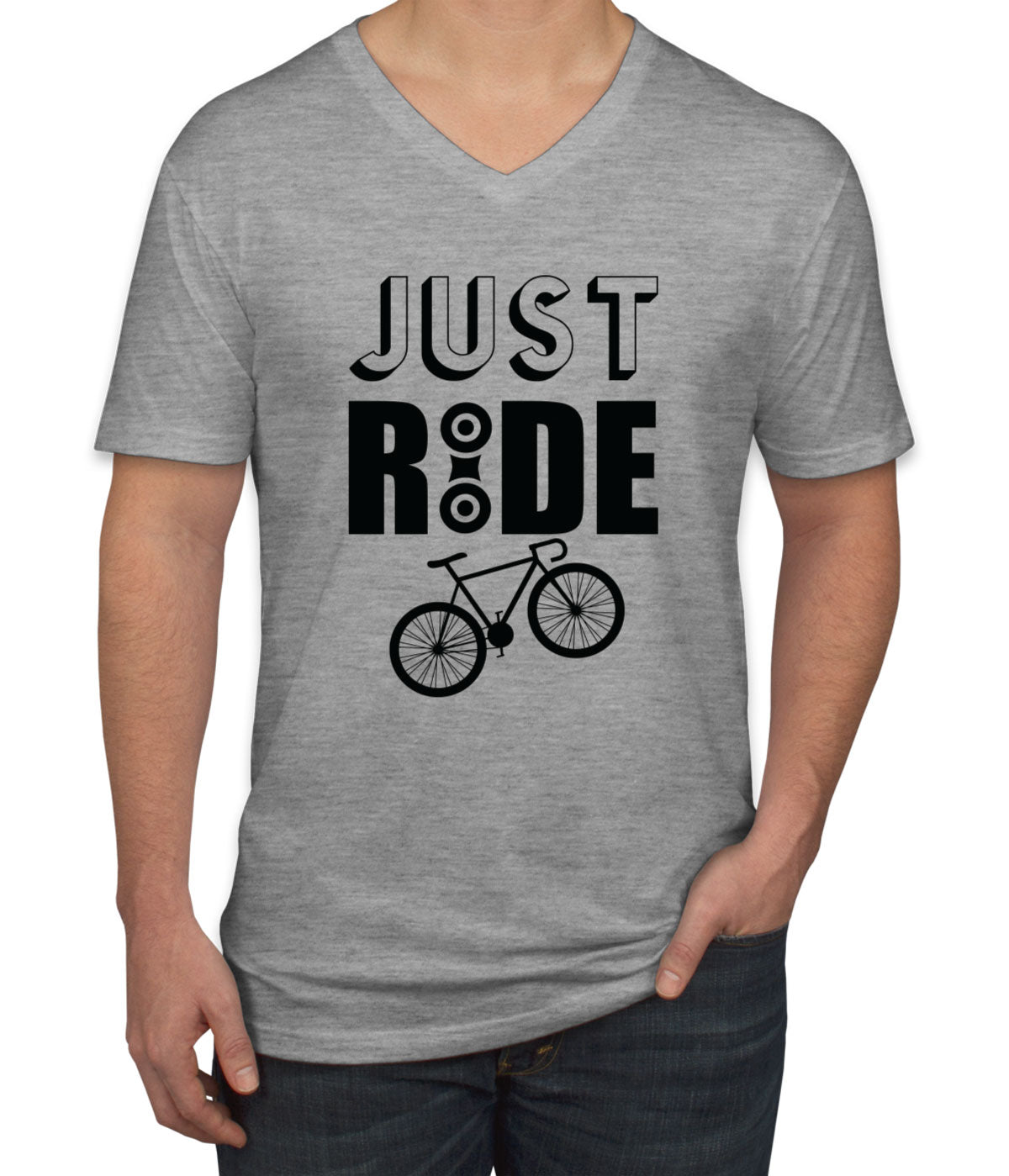 Just Ride Bicycle Cycling Men's V Neck T-shirt