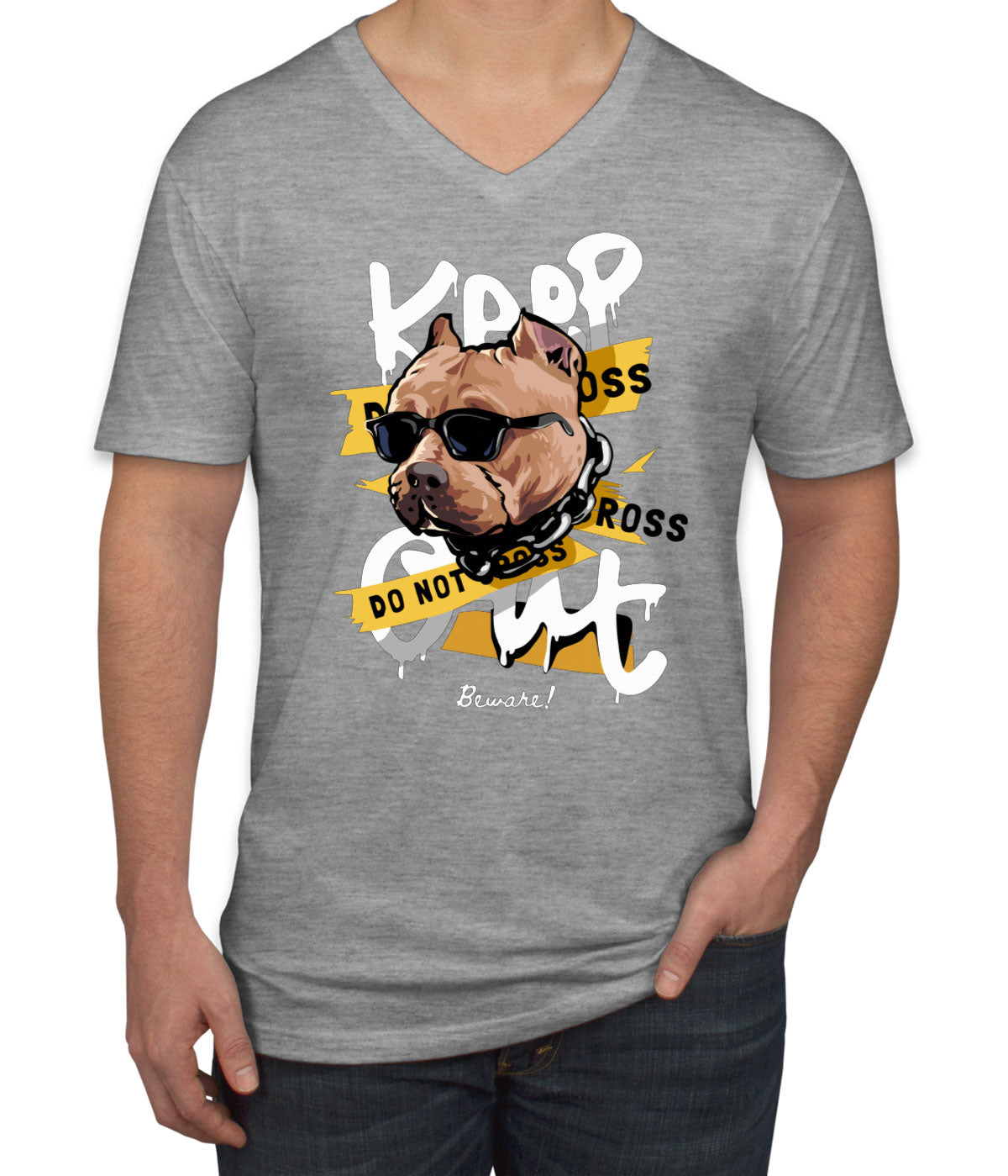 Keep Out Pitbull Dog Men's V Neck T-shirt