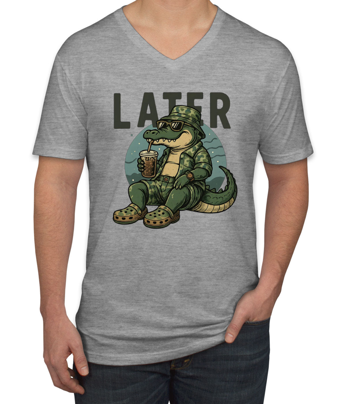 Camo Alligator Hunting Men's V Neck T-shirt