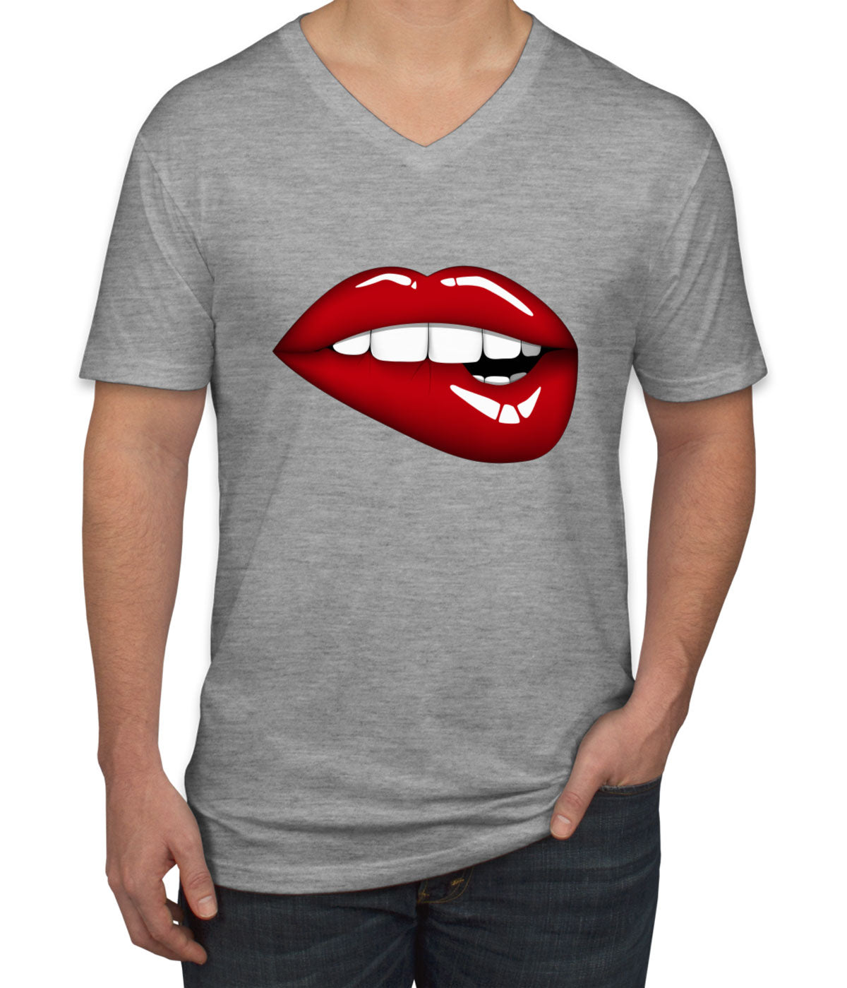 Glossy Lipstick Men's V Neck T-shirt