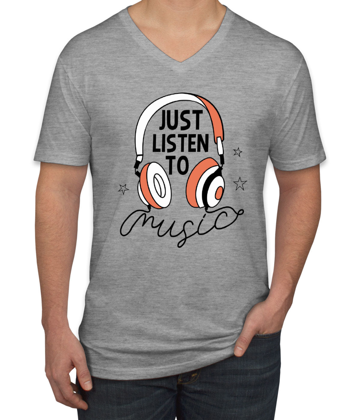 Just Listen To Music Headphone Men's V Neck T-shirt