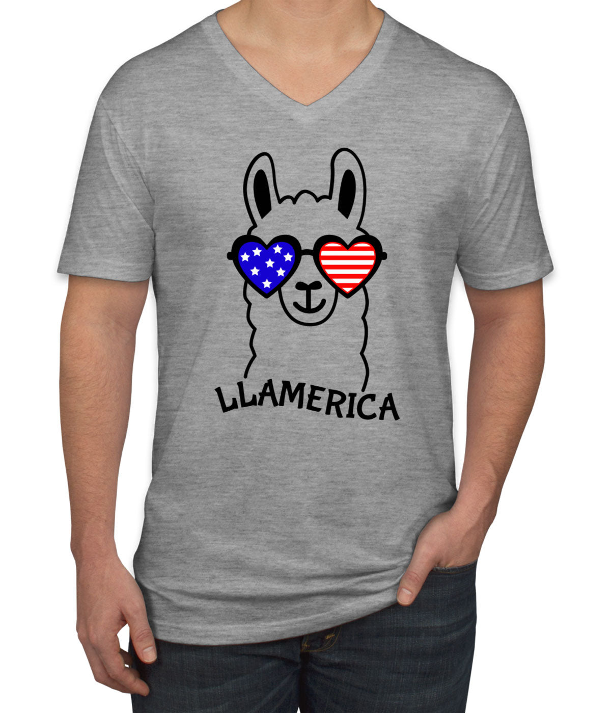 Llama America Patriotic Men's V Neck T-shirt