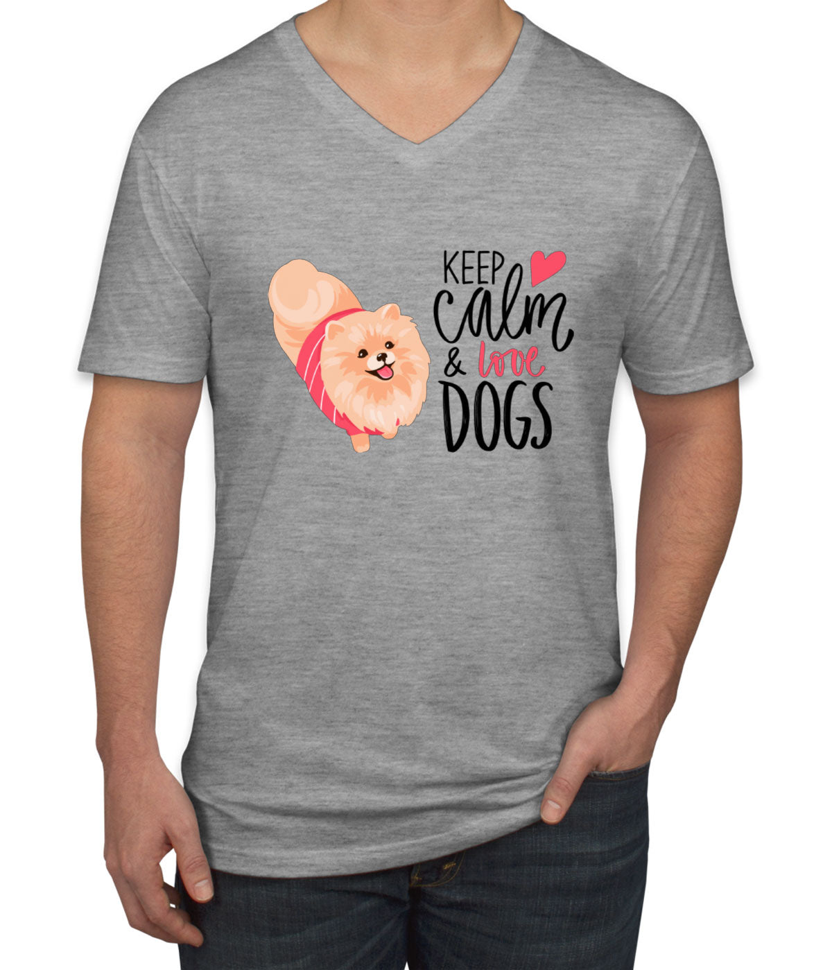 Keep Calm And Love Dogs Men's V Neck T-shirt