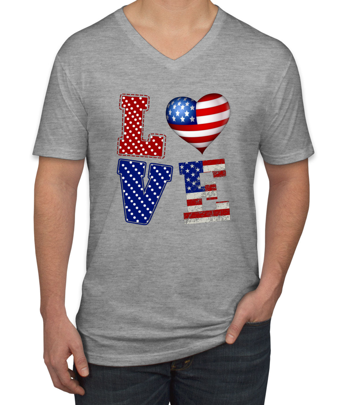 Love USA America Patriotic Men's V Neck T-shirt