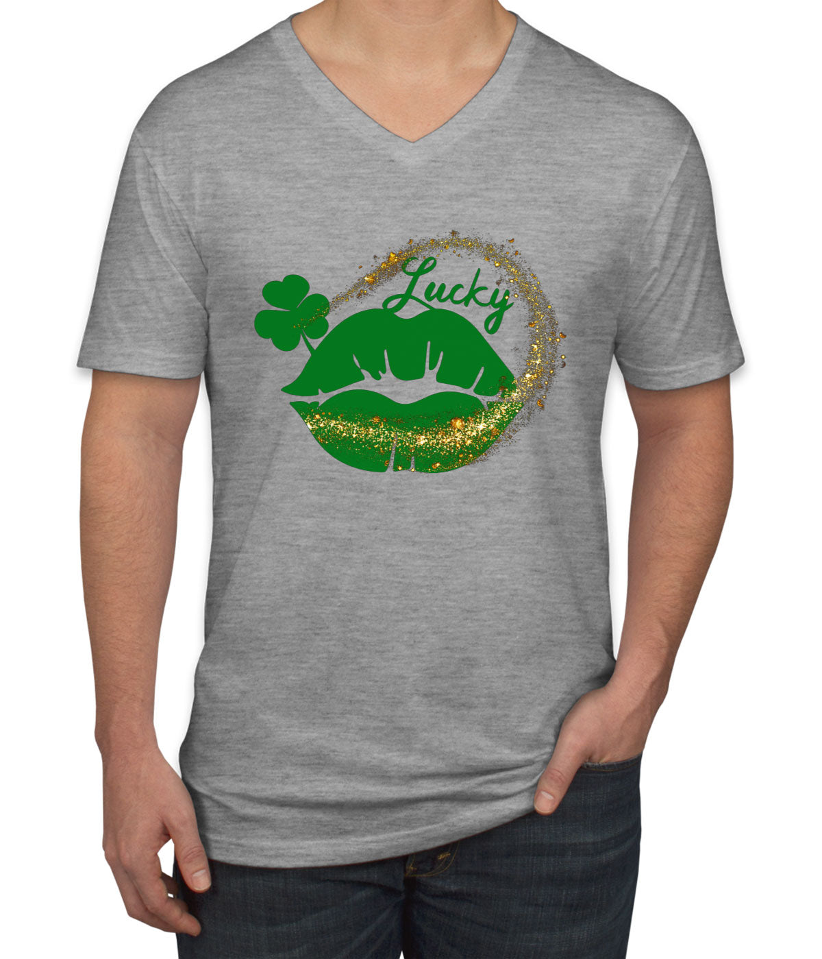 Lucky Lips St. Patrick's Day Men's V Neck T-shirt