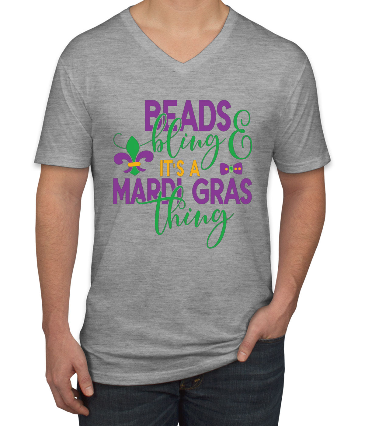 Beads And Bling It's A Mardi Gras Thing Men's V Neck T-shirt