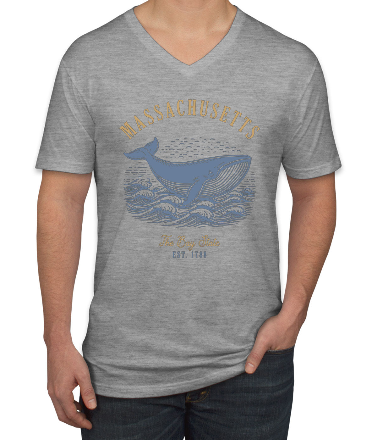 Massachusetts State Vintage Men's V Neck T-shirt