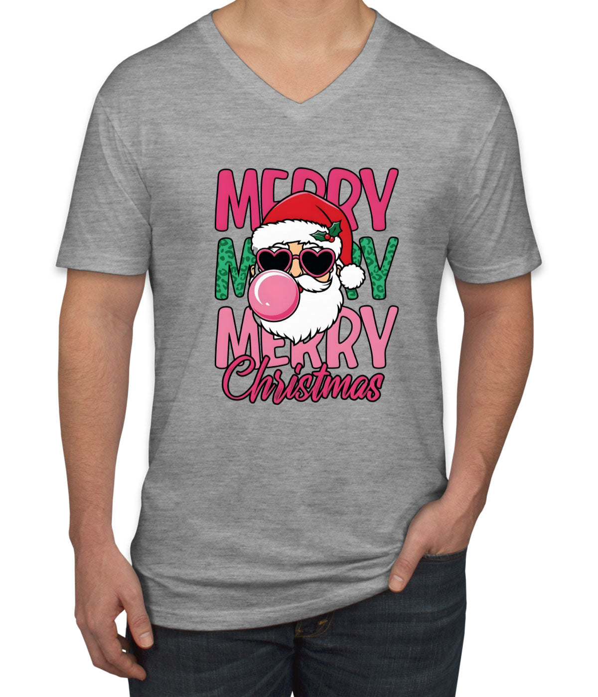 Santa Bubble Gum Merry Christmas Men's V Neck T-shirt