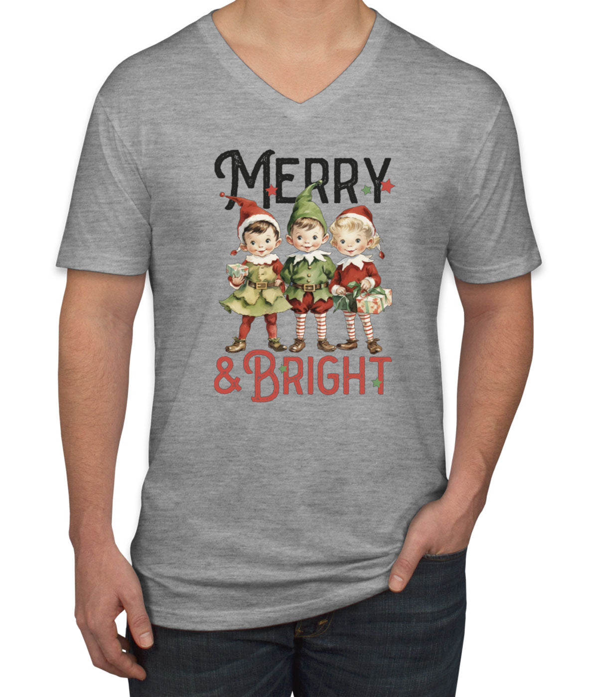 Merry And Bright Christmas Men's V Neck T-shirt