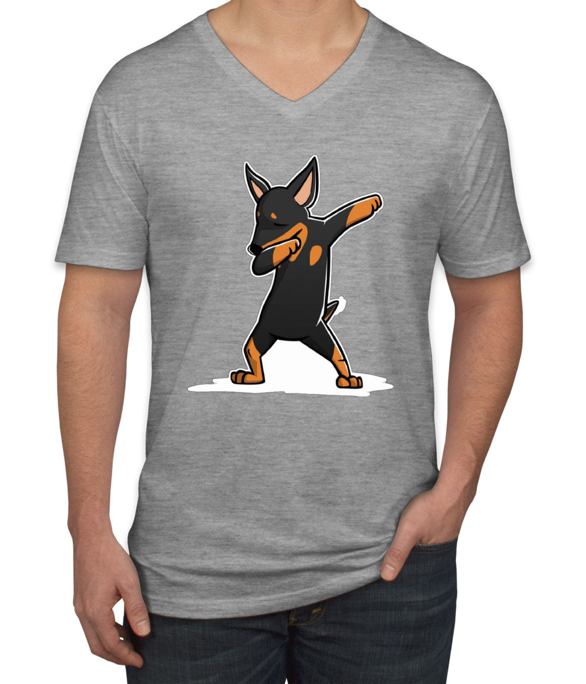 Dabbing Miniature Pinscher Dog Men's V Neck T-shirt