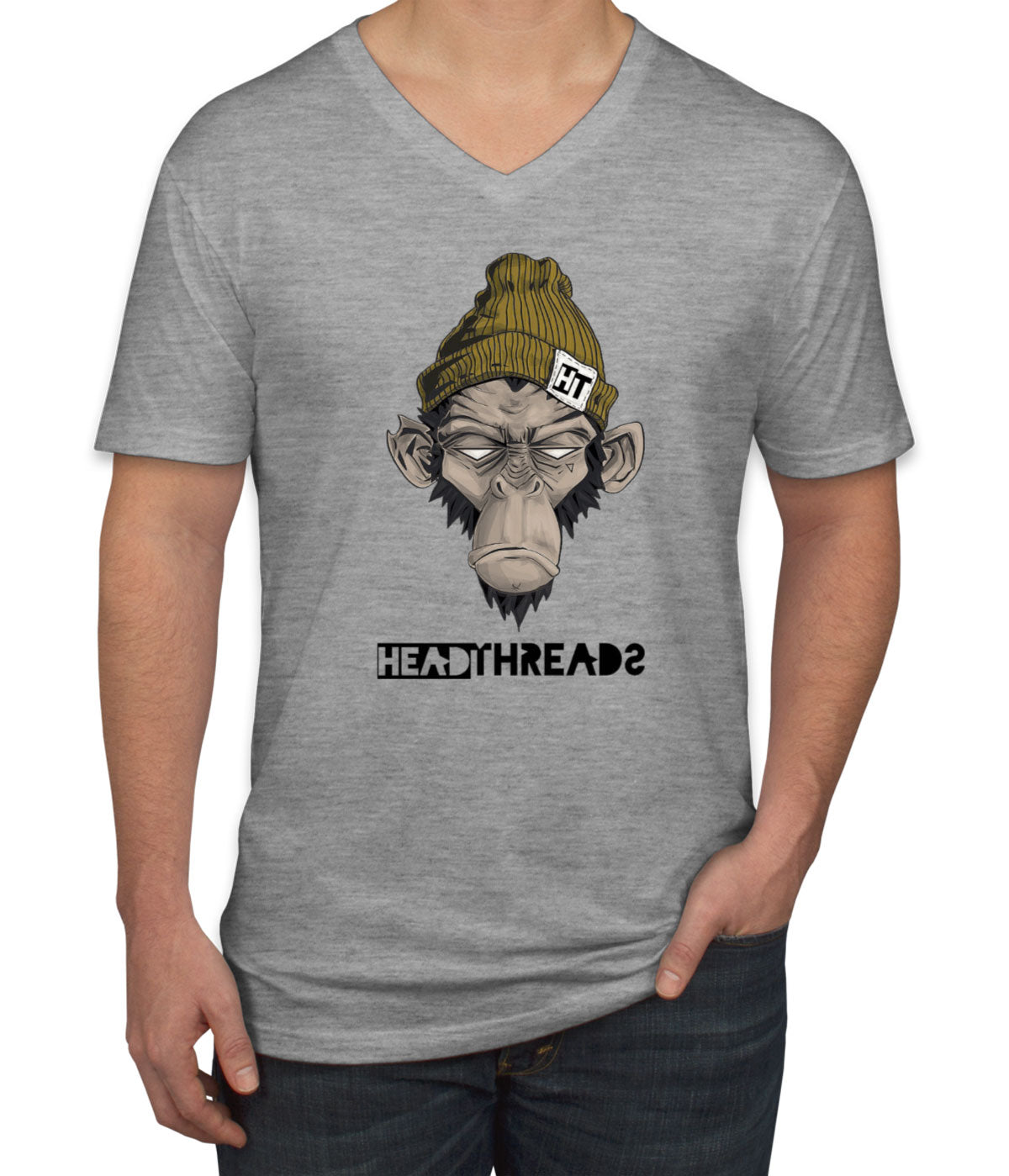 Monkey Headthreads Men's V Neck T-shirt