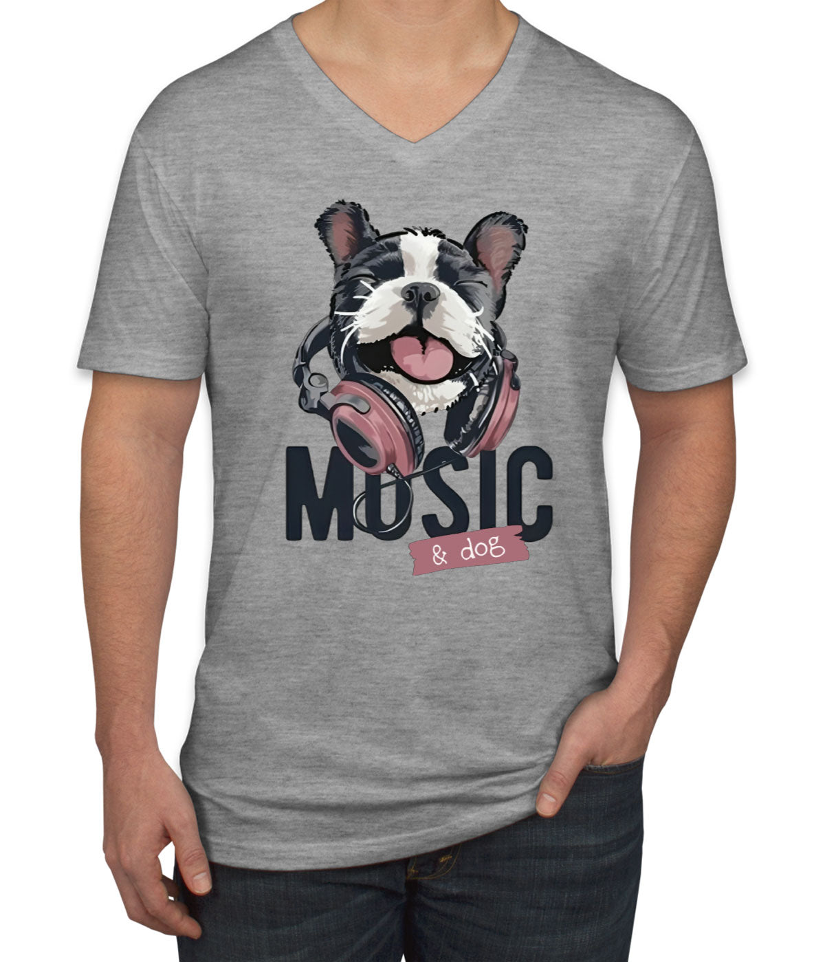 Music And Dog Men's V Neck T-shirt