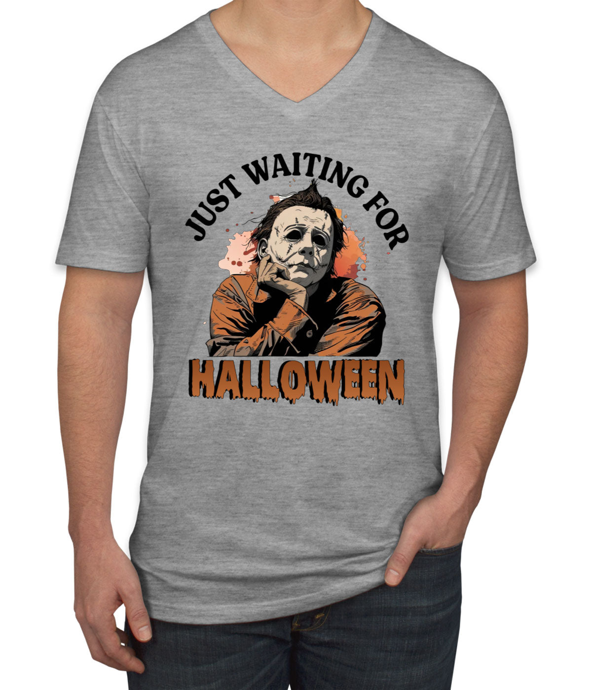 Just Waiting For Halloween Myers Men's V Neck T-shirt