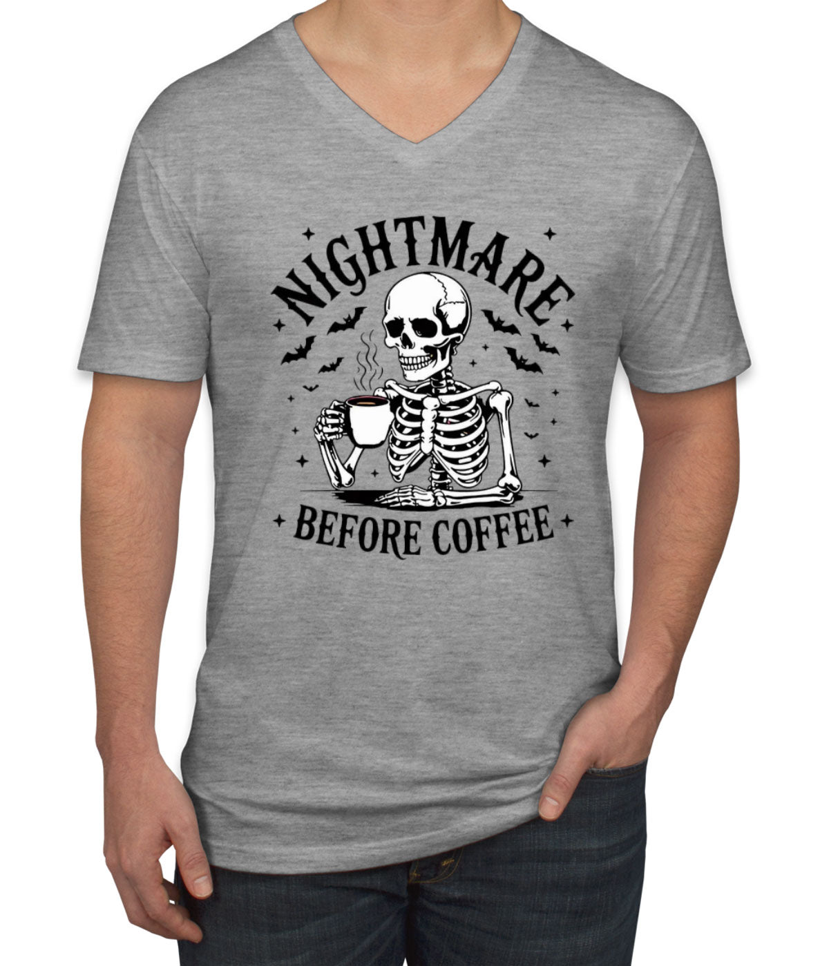 Nightmare Before Coffee Halloween Men's V Neck T-shirt