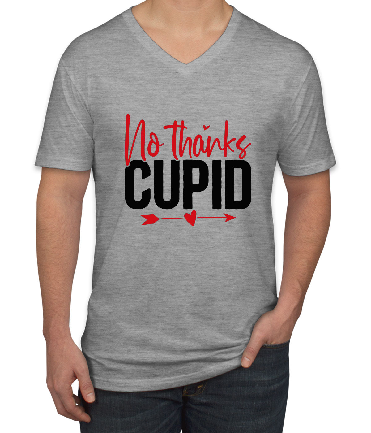 No Thanks Cupid Valentine's Day Men's V Neck T-shirt