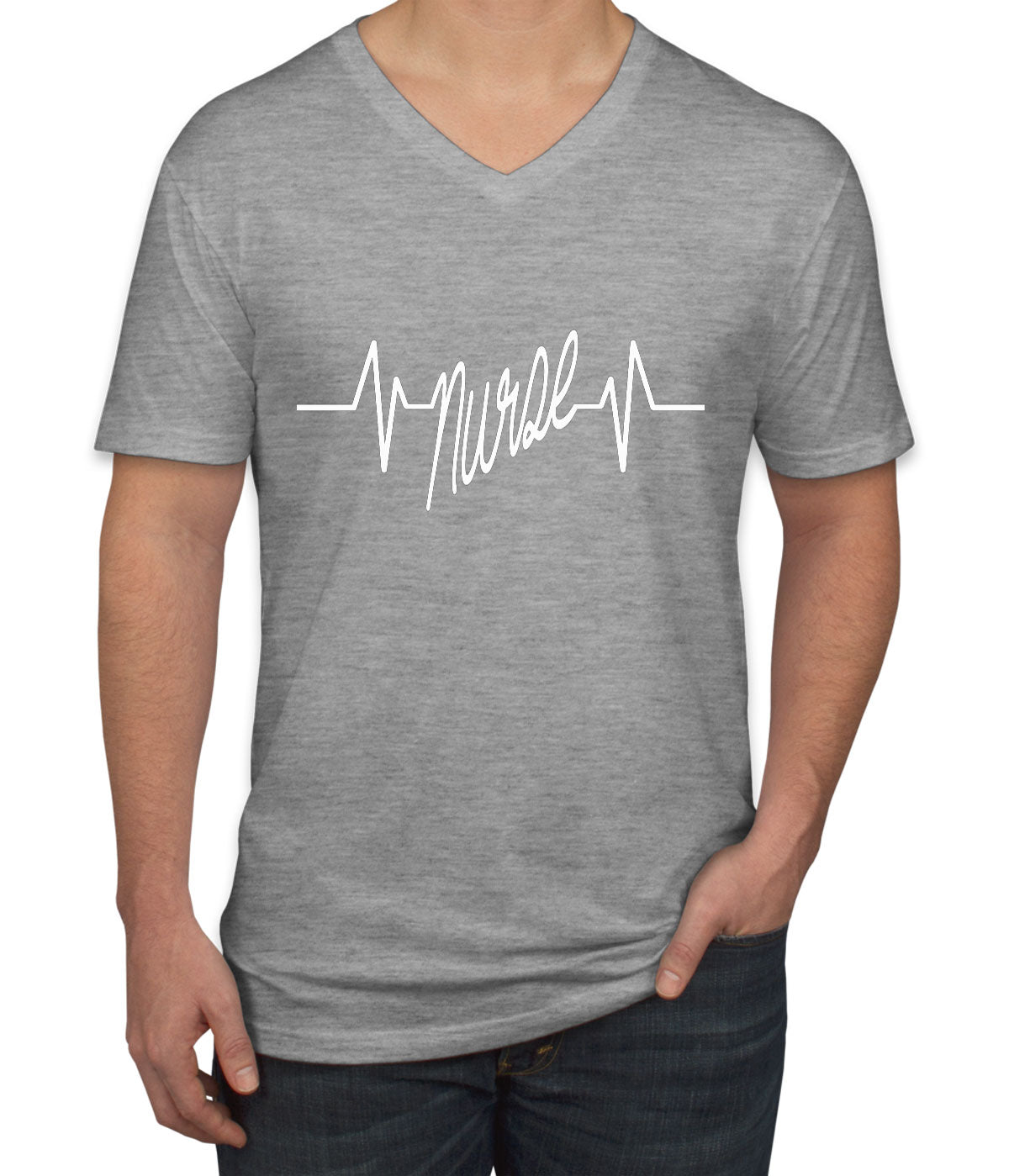 Nurse Heartbeat Men's V Neck T-shirt